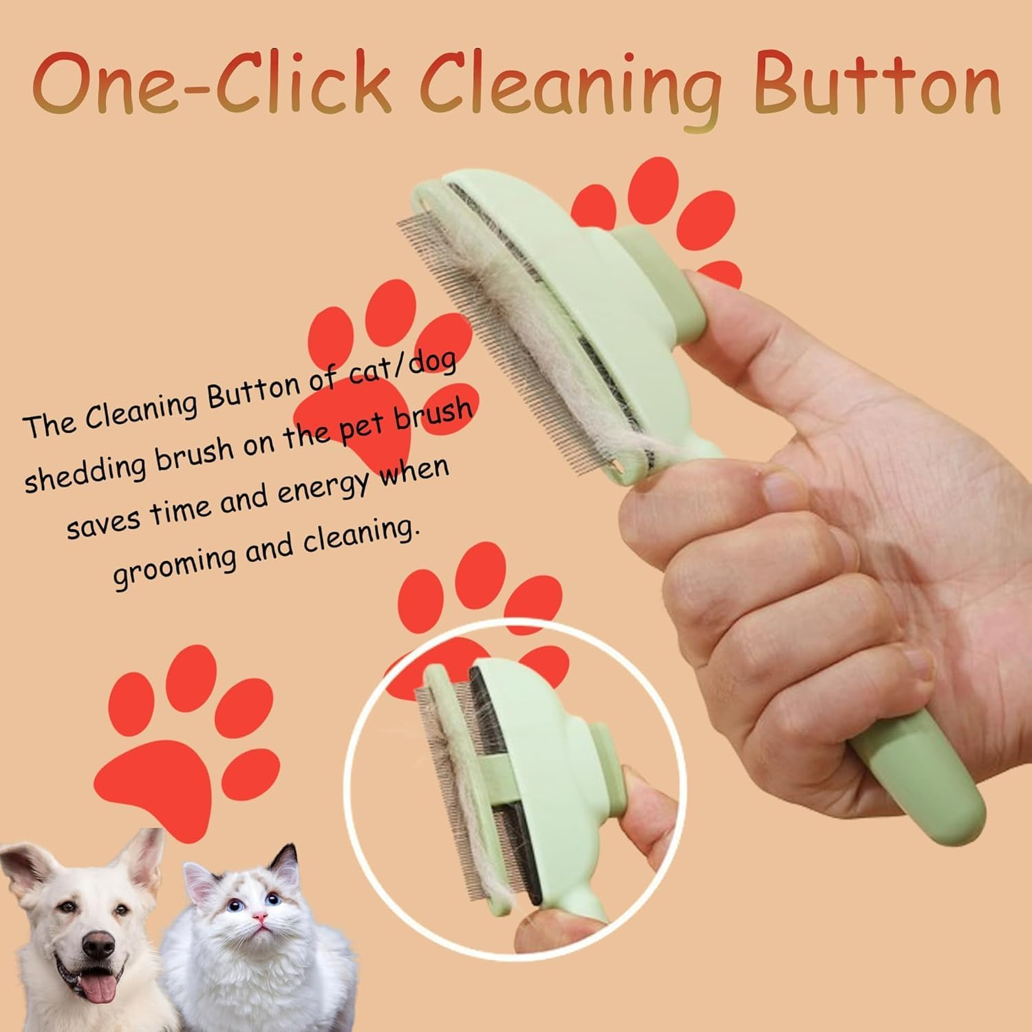 Amaezorx 2 Pcs 2025 New Self Cleaning Pet Brush for Cats & Dogs - Grooming & Shedding Brush with Long & Short Metal Teeth, One Click Release for Long & Short Hair (Green)