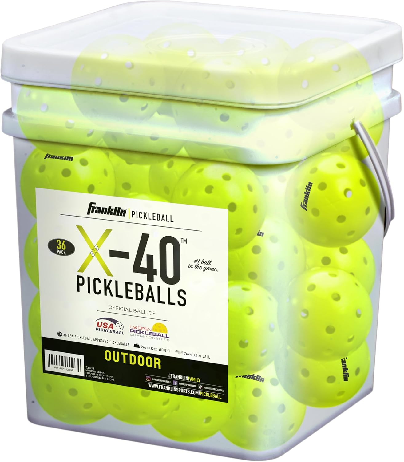 Franklin Sports Pickleball Balls - USA Pickleball (USAPA) Approved - Official US Open Ball - 3 Packs, 12 Packs, 36 Buckets, 100 + 400 Bulk Packs