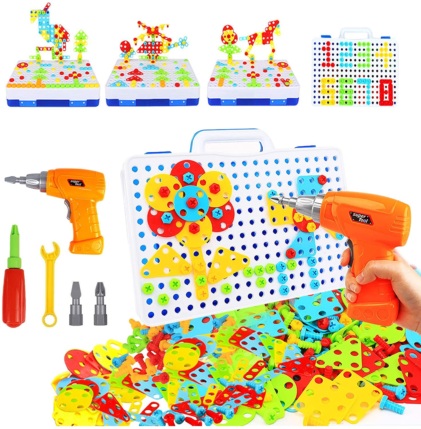 237 Pieces Electric DIY Drill Educational Set, STEM Learning Toys, 3D Construction Engineering Building Blocks for Boys and Girls Ages 3 4 5 6 7 8 9 10 Year Old, Creative Games and Fun Activity image number 4