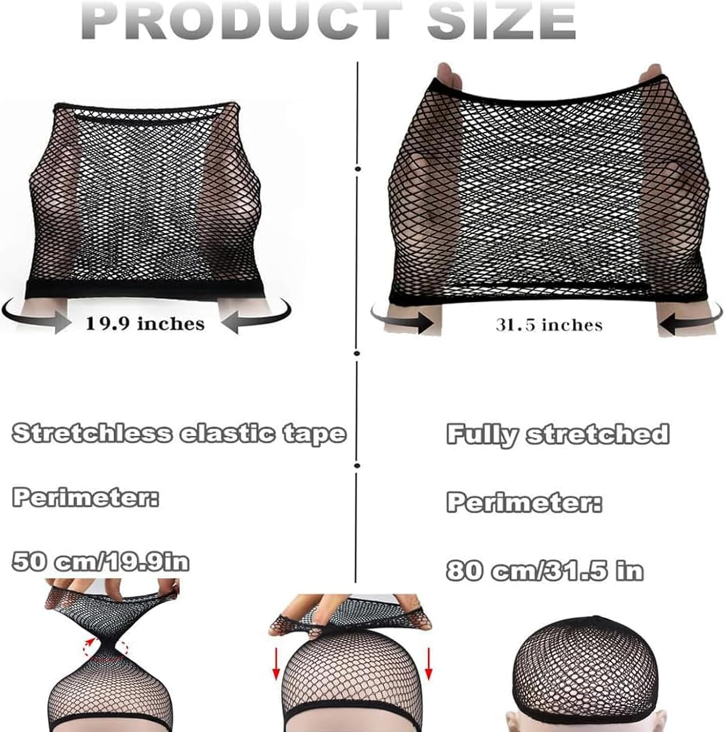 Wig Cap 8 Pcs Women Nude Mesh Weaving Caps Black Fishnet Wigs Caps,Stretchy Hair Net 20 Pcs 2 Inch Black Bobby Pin Girls Hair Pins Mesh Weaving Caps Fishnet Wigs Caps Stretchy Hair Net (Multicolor) - Black image number 2