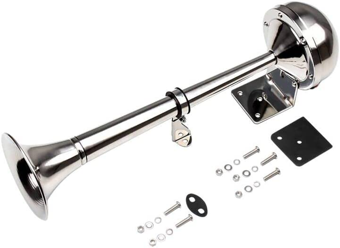 FARBIN 12V Marine Horn, Single Trumpet Stainless Steel Horn, Waterproof Electric Horn for Ships Boats Sailboats Yachts Trucks SUV RV Touring Car Etc. (Single Stainless Steel Short Pipe, 12V)