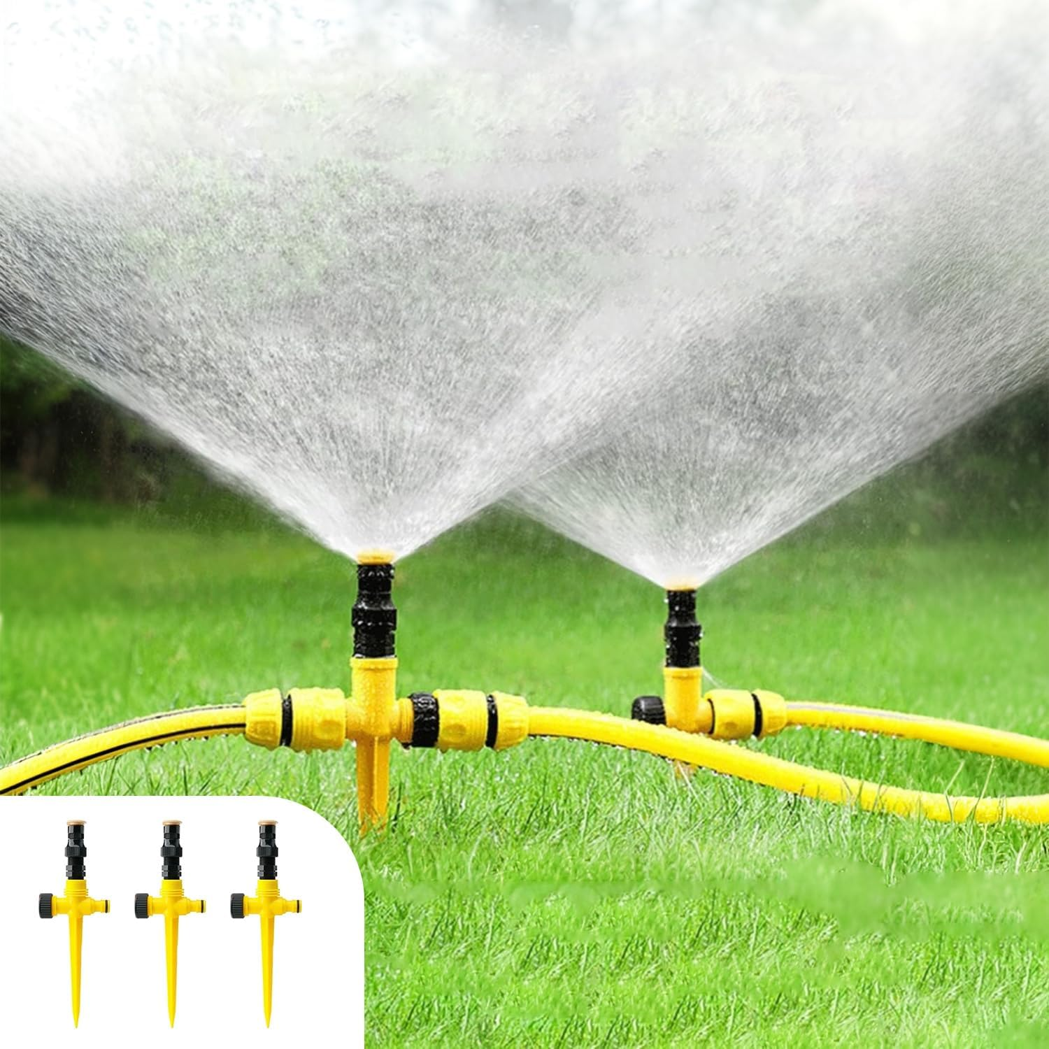 Proxima Direct 3 Pack Garden Sprinklers Lawn Sprinkler Automatic 360&deg; Rotating Lawn Sprinkler Adjustable Watering System for Yard Garden Lawn Large Coverage Area (Yellow) image number 2