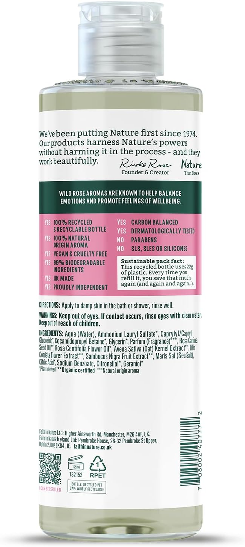 Faith in Nature Natural Wild Rose Body Wash, Restoring, Vegan and Cruelty Free, No SLS or Parabens, 400Ml - 5 Ounces, Seaweed  Citrus image number 1