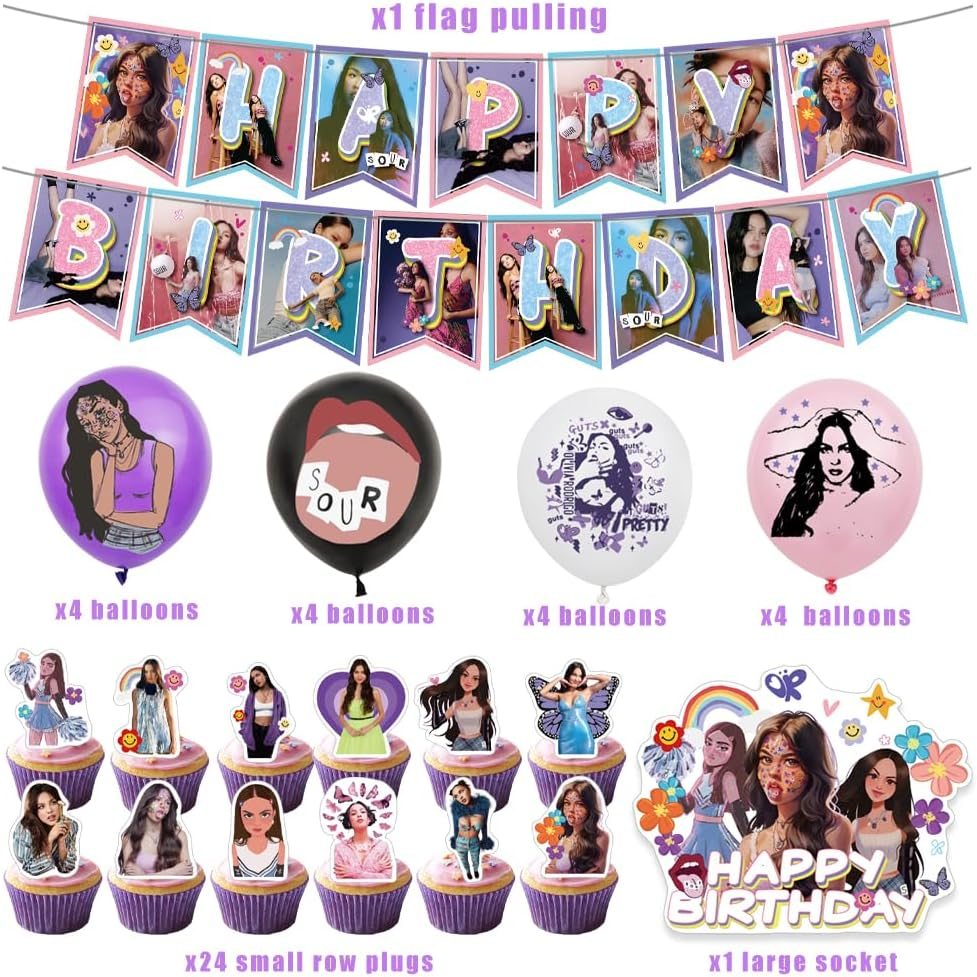 42PCS Olivia Party Balloons Decorations Set,Olivia Singer Birthday Party Supplies,King Banner,Kids Animals Party Decorations Olivia Theme Cake Toppers for Baby Shower, Kids Birthday Party image number 2