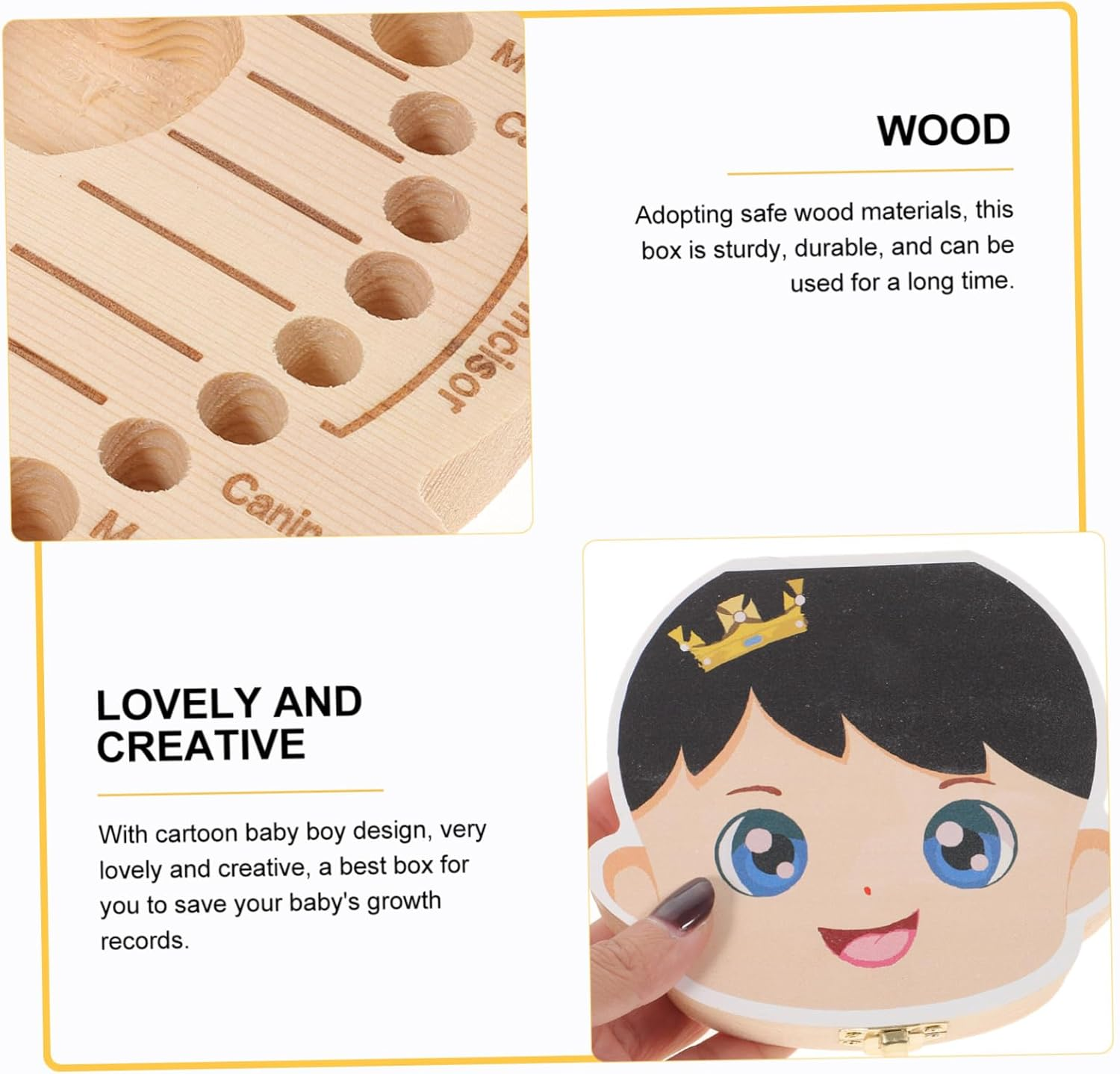 Baby Tooth Storage Box Colorful Cartoon Infant Keepsake Case Wooden Tooth Organizer for Newborn Boys Toddler image number 1