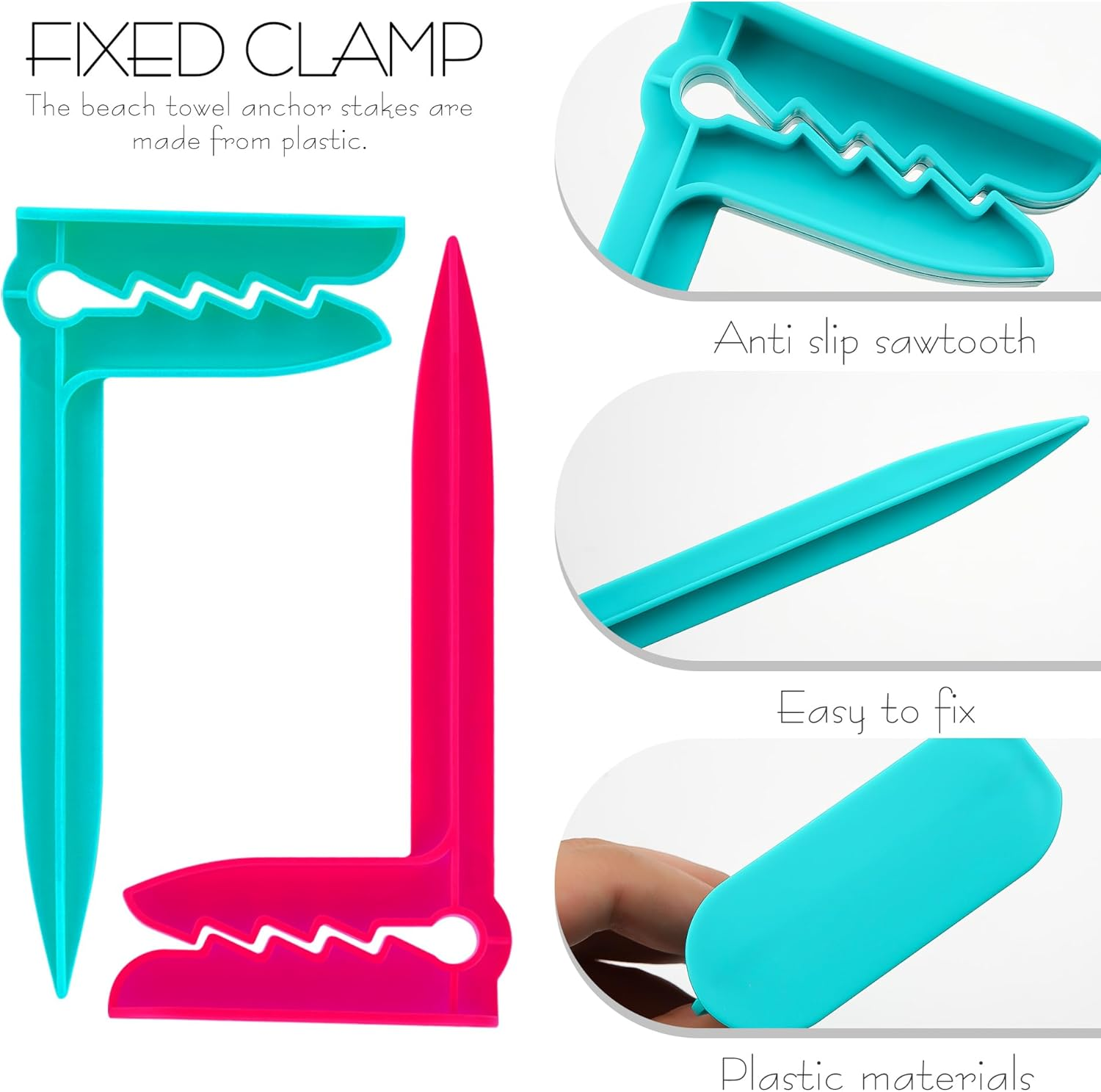 SHIDOW Beach Stakes, Outdoor Towel Anchor Stakes Picnic Mat Clips, Clamps Picnic Blanket Holders, Towel Sand Spikes, Beach Accessories for Vacation (8 PCS Pink, Water Blue) image number 3