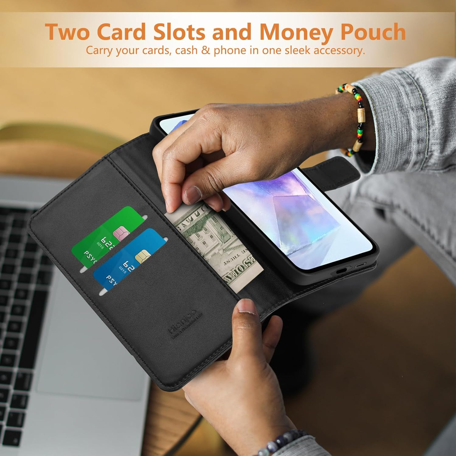 Hianjoo Case Compatible with Samsung Galaxy A55 6.6", Premium Protective Wallet Card Flip PU Leather Phone Case Replacement for Samsung Galaxy A55 - Black - Blue image number 6