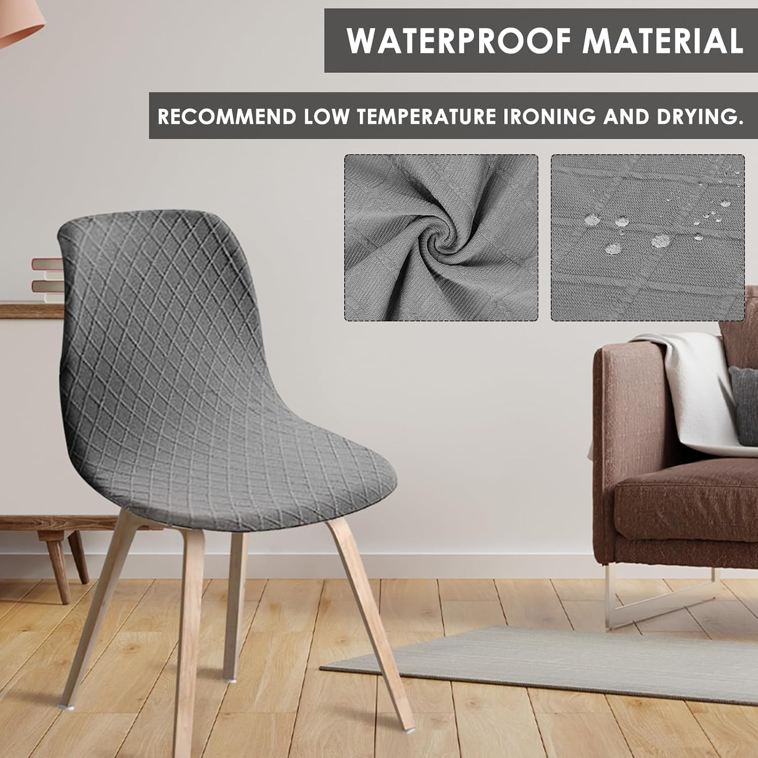 4PCS Dining Room Chair Covers, Minimalist Shell Chair Slipcovers, Elastic round Back Seat Covers, Easy to Install Arm-Less Seat Slipcover Ideal for Living Room Kitchen(Grey) - Navy image number 2