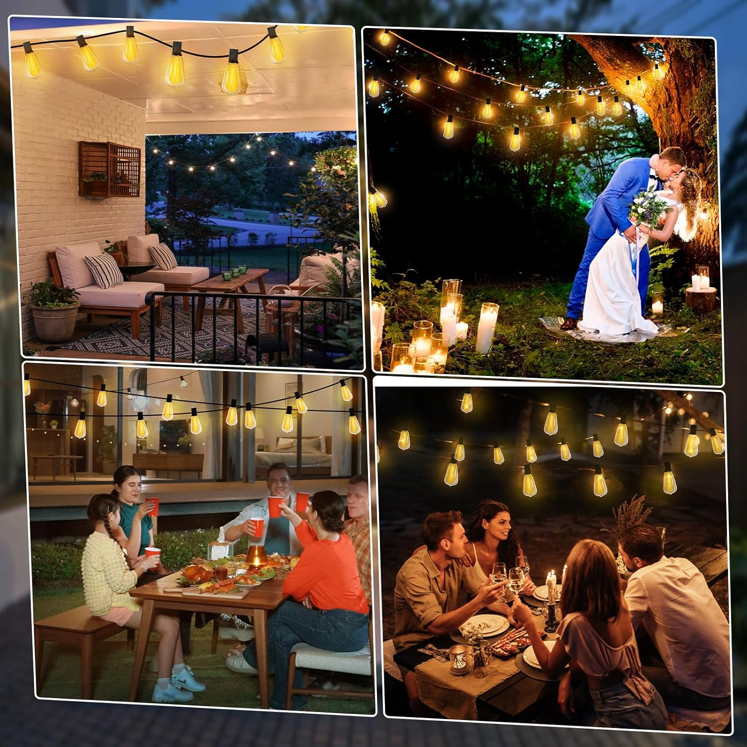 ROSHIN ST38 Solar Festoon Lights Outdoor, 15M(49FT) 15 Bulbs+1 Spare LED String Outdoor Lights, IP45 Waterproof and Shatterproof Fairy Lights for Beach, Garden, Yard, Camping, Party, Wedding