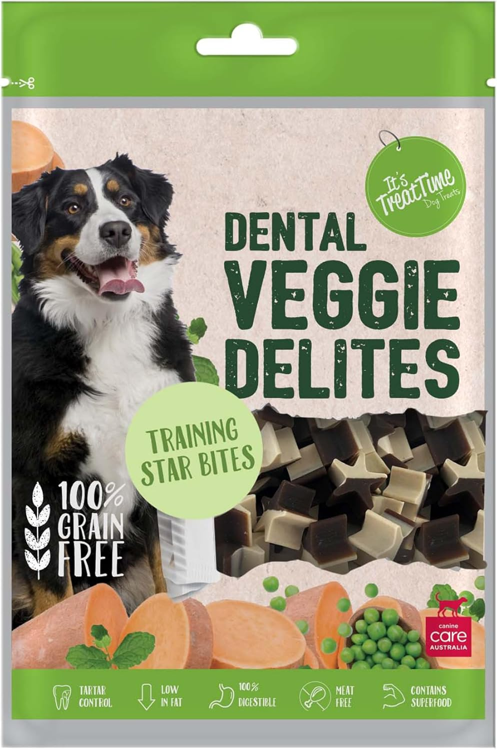 It'S Treat Time Veggie Delites Training Star Bites, 100G, Dental Treat, 100% Grain Free, Real Sweet Potato, Meat Free, 100% Digestable, Tartar Control, Suitable for All Dogs image number 1