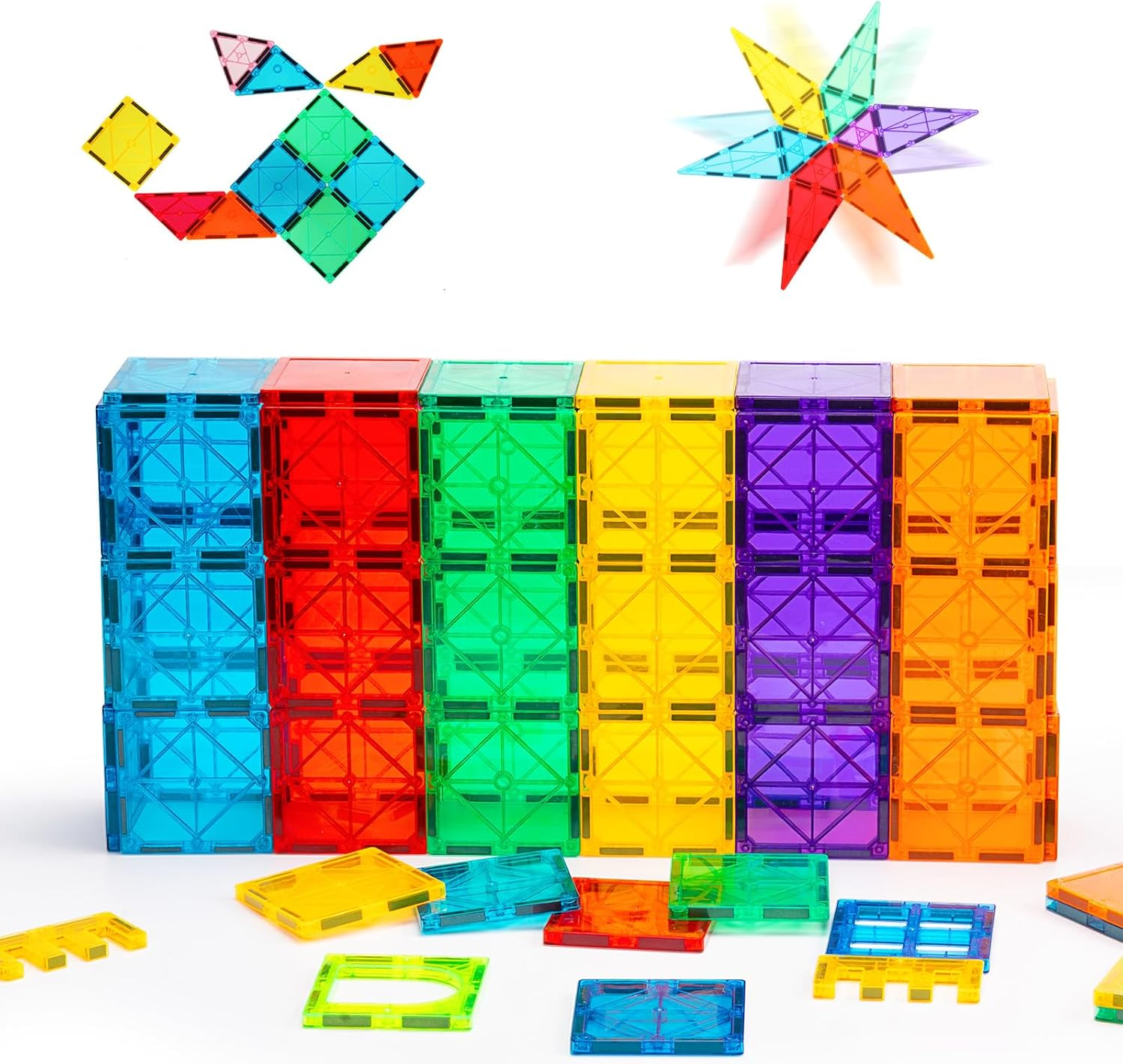 Gemmicc Magnetic Tiles, Deluxe 136 PCS Building Blocks Magnet Toys for Kids,3D Magnet Puzzles Stacking Blocks for Boys Girls,Huge Set with 2 Cars image number 5