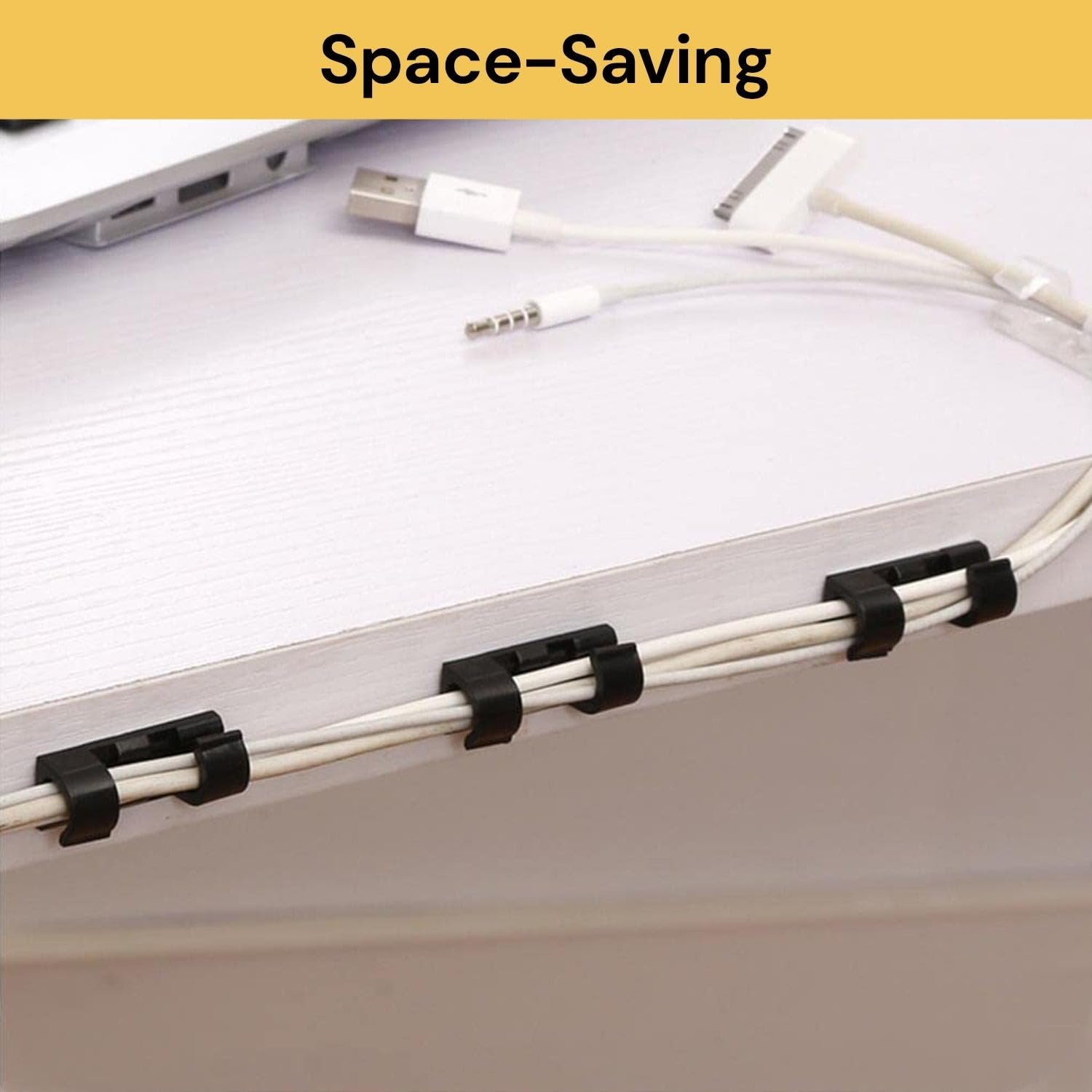 EZONEDEAL Black Cable Clips Cord Management System, for Organizing Cable Cords Home and Office, Self Adhesive Cord Holders Desk Cable Organizer (40 PCS) - 60 Pcs image number 3