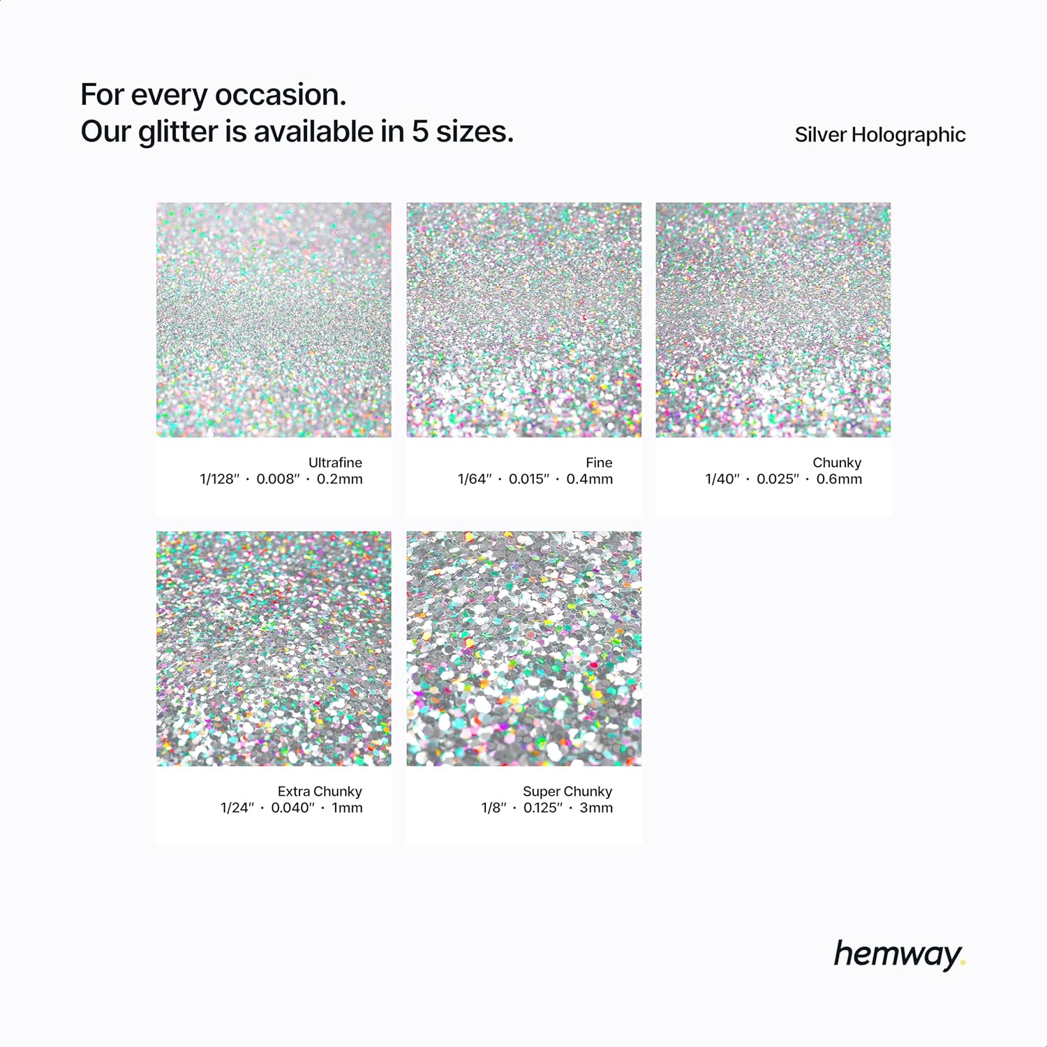 Hemway Eco Friendly Biodegradable Glitter 100G / 3.5Oz Bio Cosmetic Safe Sparkle Vegan for Face, Eyeshadow, Body, Hair, Nail and Festival Makeup, Craft - 1/40" 0.025" 0.6Mm - Silver Holographic image number 3