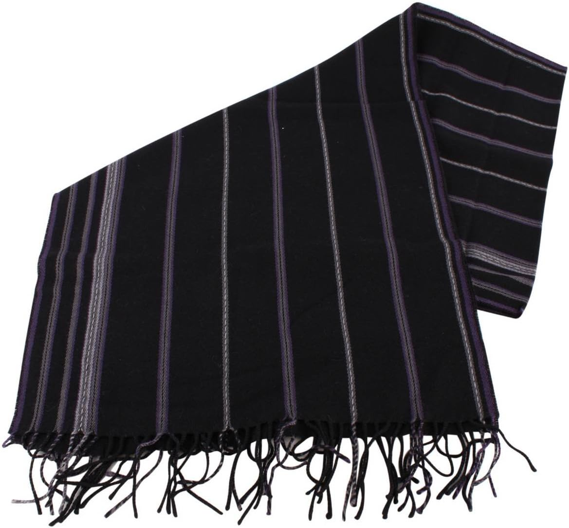 Bassin and Brown Mens Stanley Striped Wool Scarf - Black/Grey/Purple image number 4