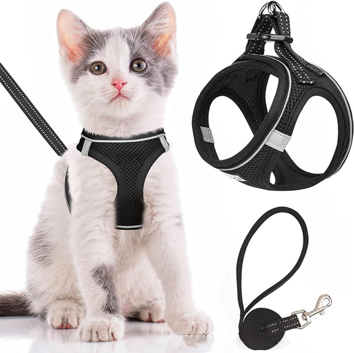 1 Pack Cat Harness, Outdoor Mesh Puppy Harness, Adjustable Pet Harness, Pet Mesh Lead, Anti-Escape Kitten Harness, Suitable for Cats, Dogs (Black, M) image number 4