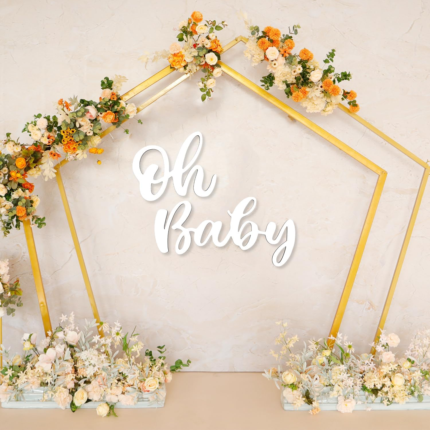 Oh Baby Wooden Sign for Backdrop, Wood Baby Shower Sign Cute Oh Baby Banner Decal Photo Props for Gender Reveal Party Baby Shower Decorations Boy Girls (White) image number 2