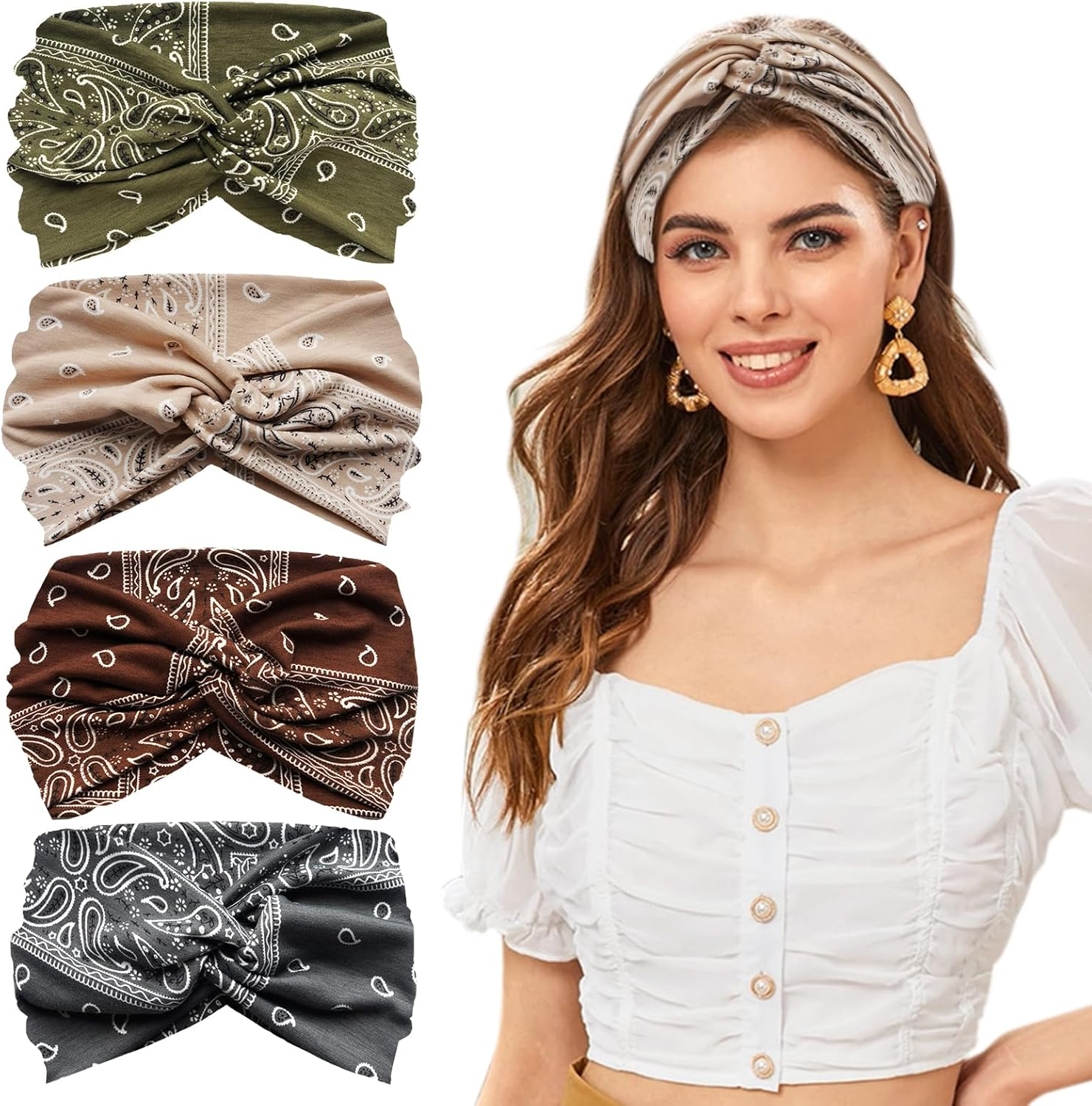 4 Pcs Headband, Headbands for Women'S Hair for Women Wide Vintage Head Wraps Knotted Cute Hair Bands Yoga Sports Hair Accessories image number 4