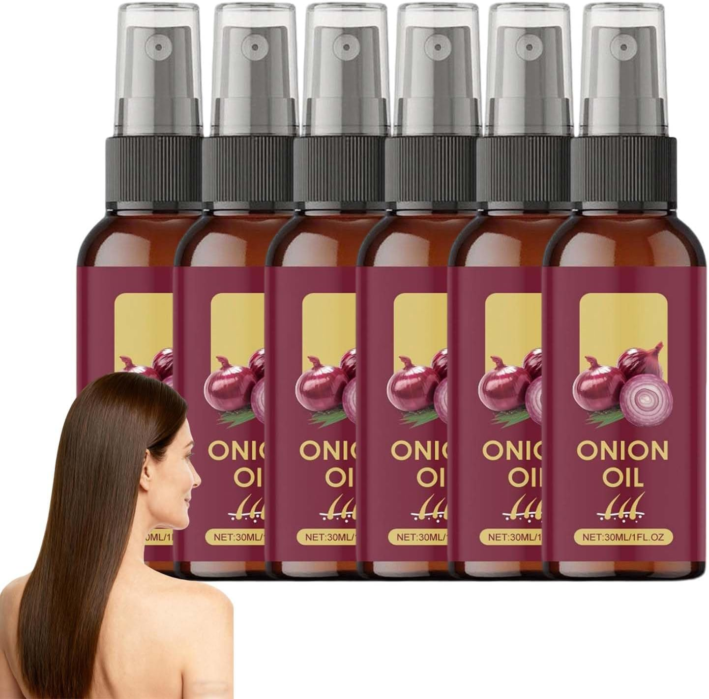 Red Onion Hair Growth Oil Onion Serum Spray: Fast-Absorbing, Non Greasy Formulated, Healthier Hair Enhances Shine, Reduces Hair Fall, Suitable for Dry, Thinning Curly Hair, Scalp for Thicker. (4PCS)