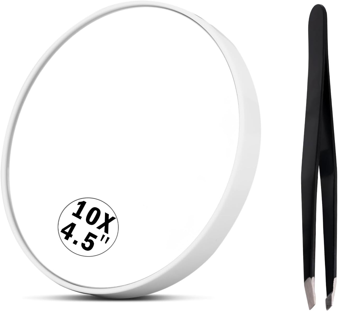 10X Magnifying Mirror, 4.5 Inch Makeup Mirror with Suction Cup and Angled Tweezers Face Mirror Small Mirror Suitable for Eyebrows Beard Remove Blackheads (White)
