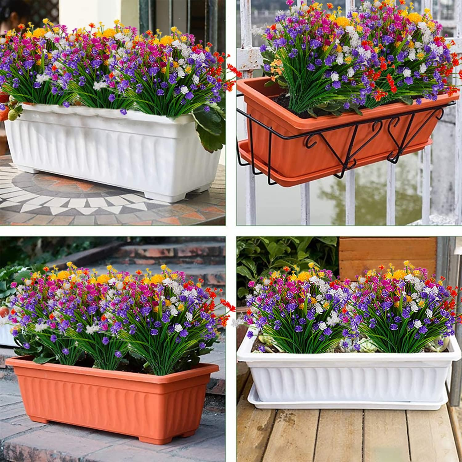 Artificial Flowers for Outdoors UV Resistant Fake Flowers Greenery Shrubs Plants for Hanging Planter Porch Patio Window Box Decoration 10 PCS(5 Colors) - Pink image number 3