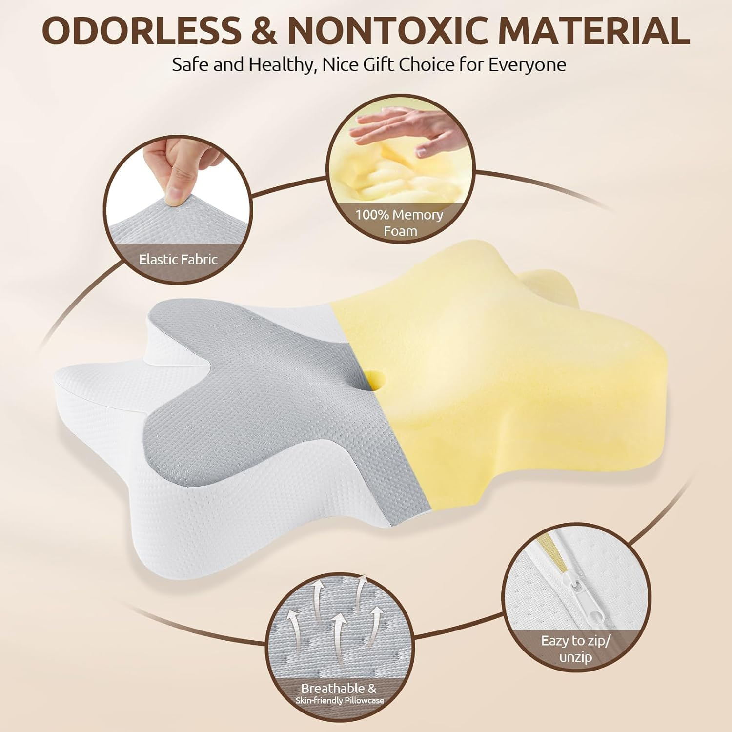 DONAMA Cervical Neck Pillow for Pain Relief,Odorless Contour Memory Foam Pillows with Cooling Pillowcase Cozy Sleeping, Orthopedic Ergonomic Bed Pillows for Side Back Stomach Sleepers image number 2