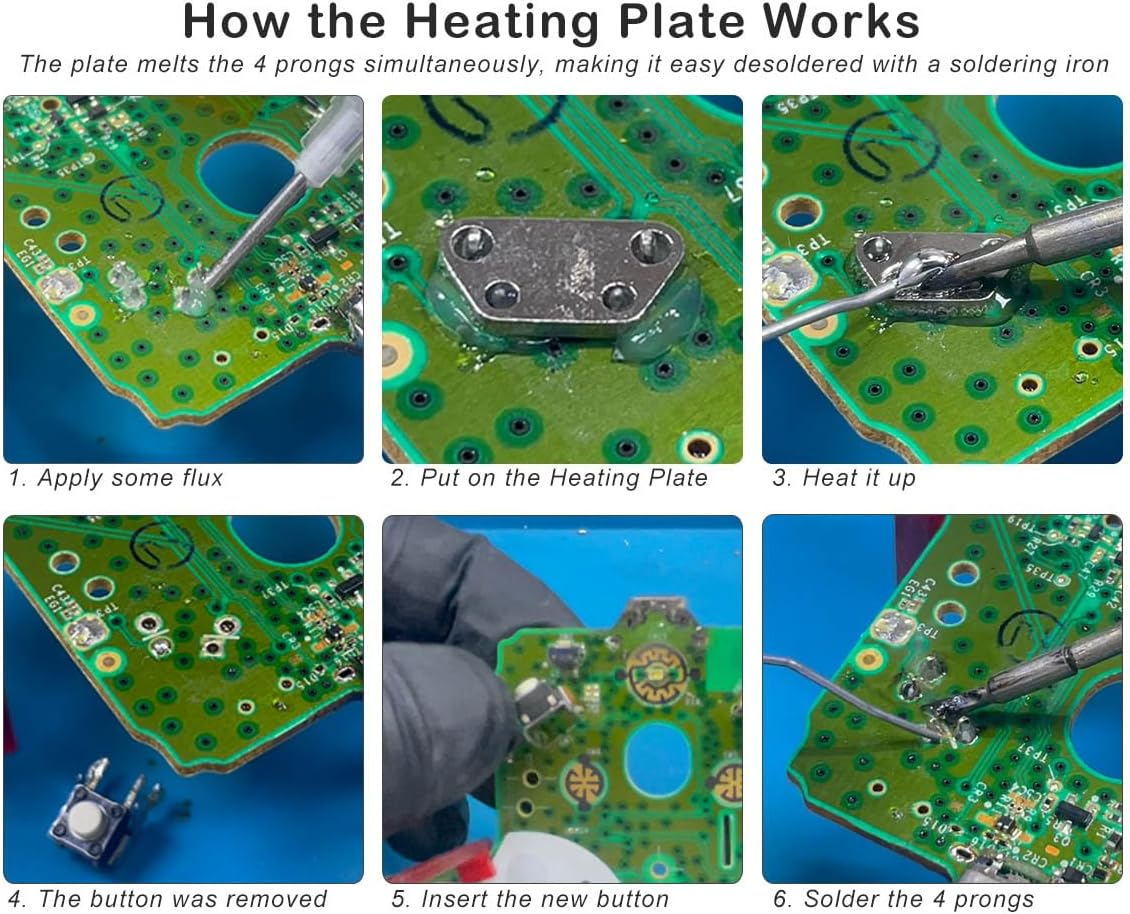 Elecgear 8Pcs Tactile Switch + Desoldering Heating Plate for Xbox One, Series S/X, Elite Controllers and Electronics Devices, Replacement LB RB Bumper Button and Special Desolder Repair Tools Incl.