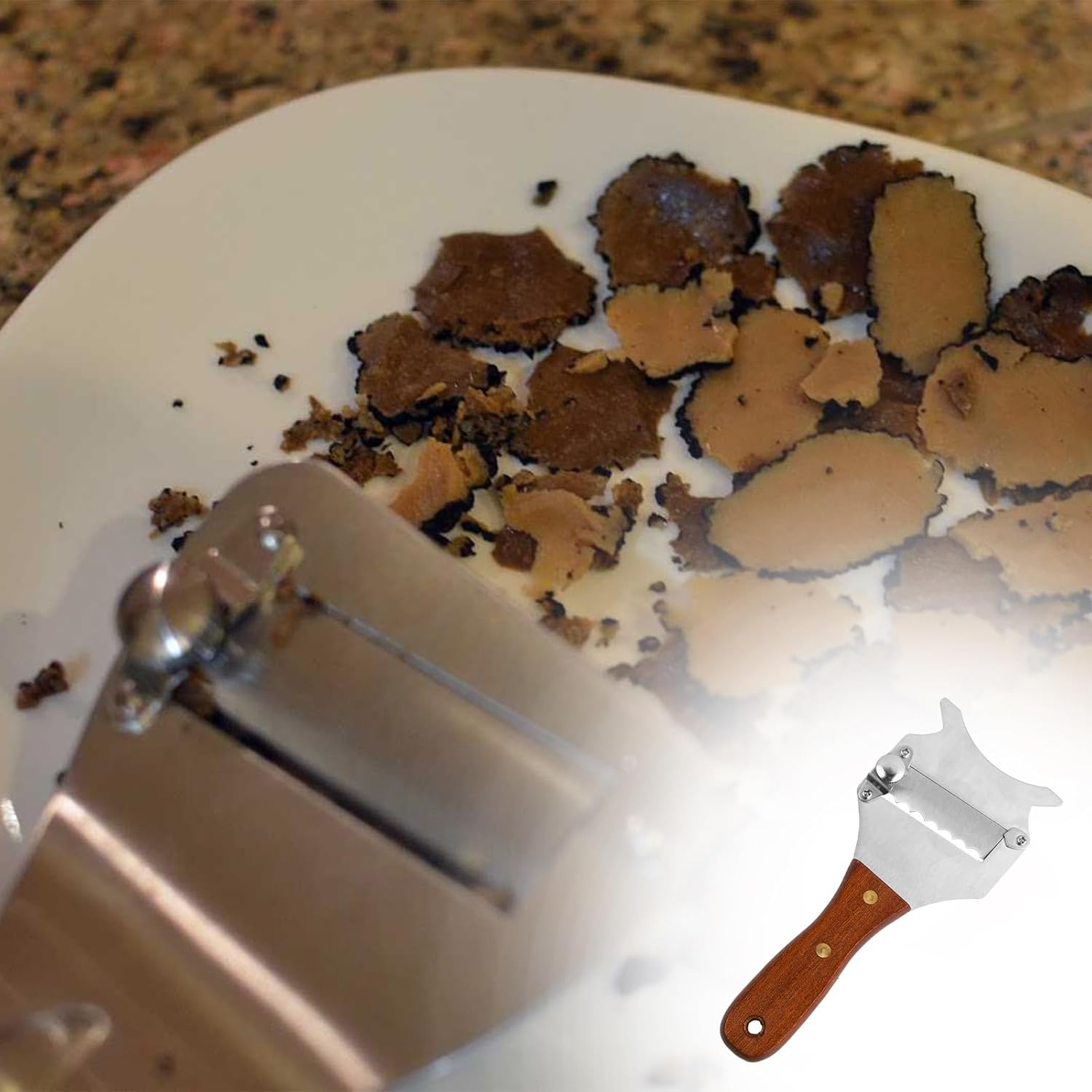 Slicer for Truffle, Stainless Steel Truffle Cheese Slicer, Truffle Slicer Cheese Chocolate Truffle Shaver Cutter, Truffle Cheese Slicer Grater, with Adjustable Blade, with Wooden Handle, for Mushrooms image number 5