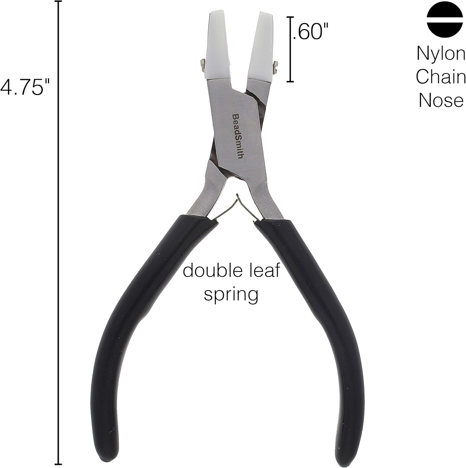 The Beadsmith Double Nylon Jaw Chain Nose Pliers, 4.75 Inches (120Mm), Black PVC Comfort Grip Handle, with Double Leaf Spring, Protects Wire When Bending and Looping image number 1