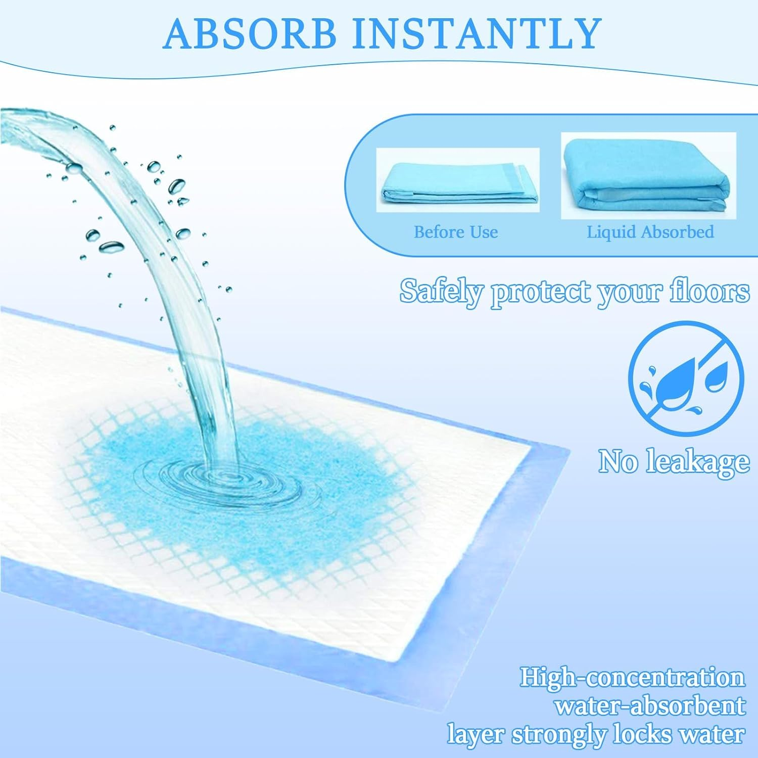 100PCS 45 X33Cm Disposable Urine Pads Baby Diaper Changing Pads with Absorbent Leakproof Quick Drying Features Breathable Underpads Bed Table Protector Mat image number 4