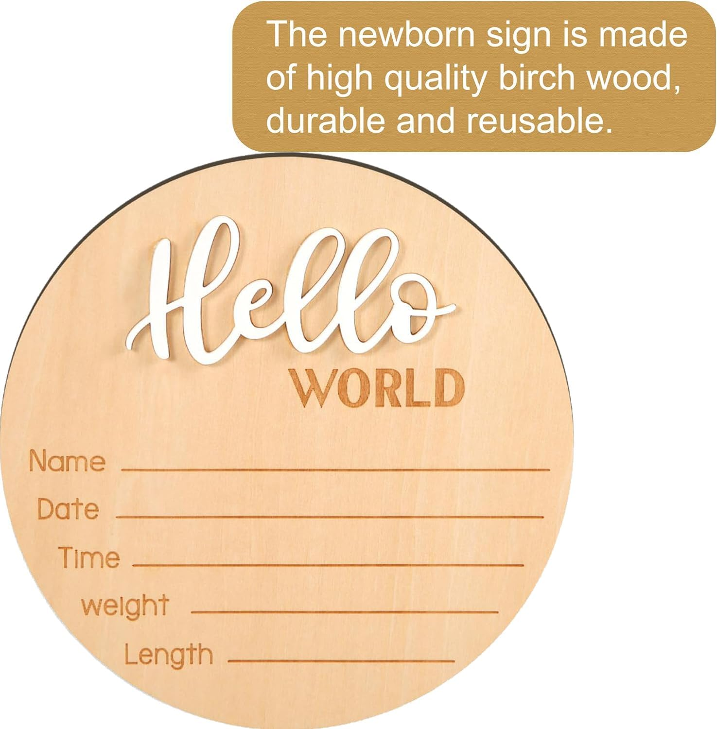 2Pcs Newborn Baby Announcement Sign 5.9 Inch Personalized Wooden Baby Birth Sign Gender Hello World Baby Welcome Arrival Prop Birth Name Date Height Weight Card for Baby Shower Birthday Gift Keepsakes image number 4