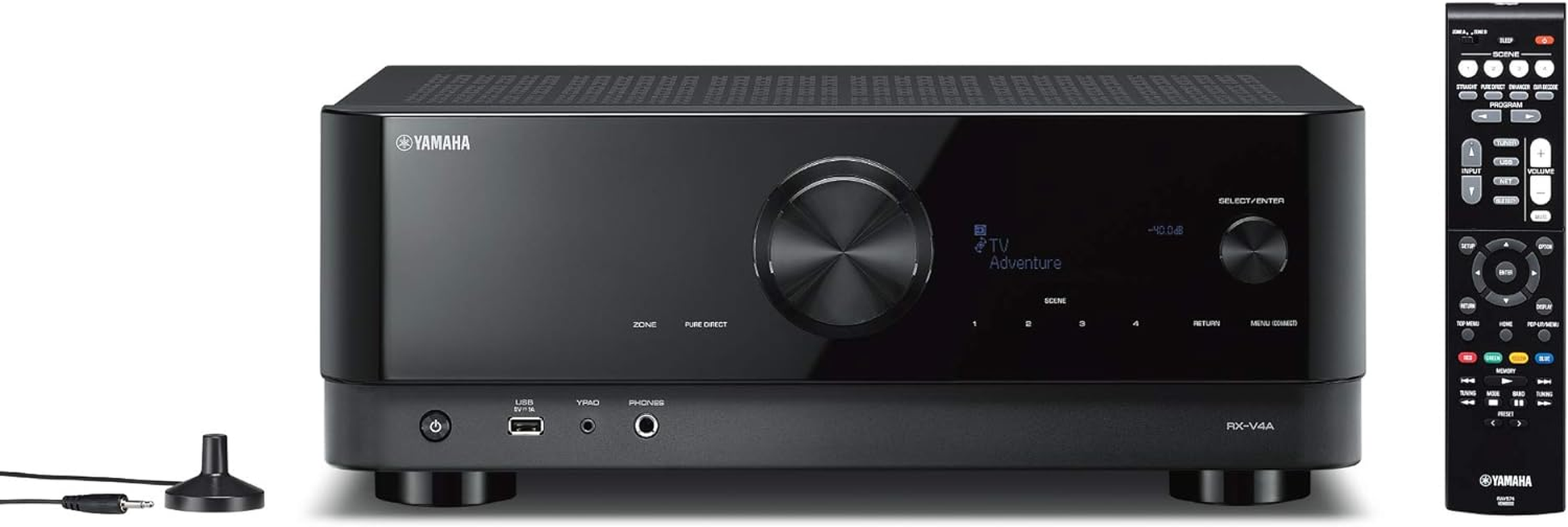 Yamaha AV Receiver RX-V4A(B) 5.1Ch 4K120Hz/Amazon Music/Amazon Alexa/Simple Design with Black Mirror Finish Black