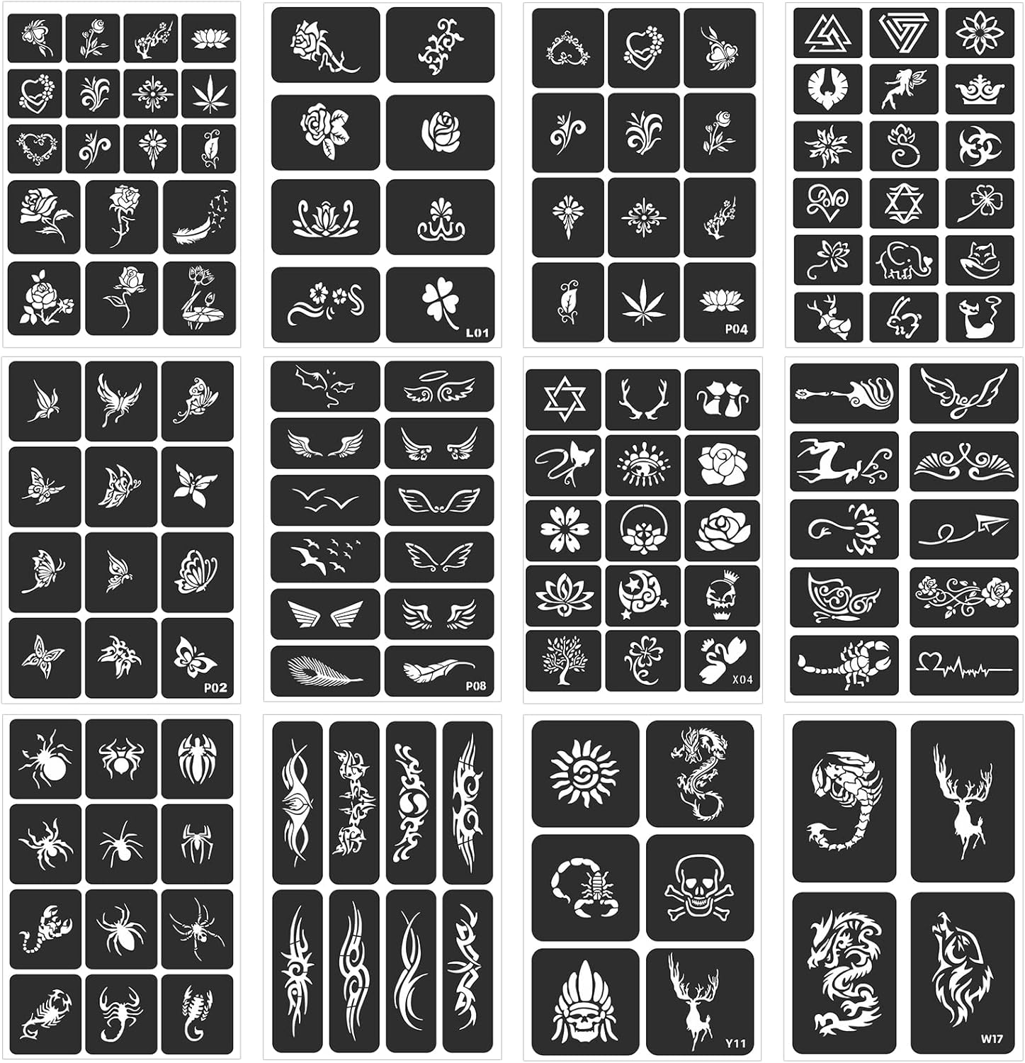 FANOST 24 Sheets Tattoo Stencils for Kids Teens Adults, Henna Tattoo Stencil Kit, 400Pcs Tattoos Design, Tattoo Stencil for Real Tattoos, Airbrush Tattoo Stencils, Henna Stencil for Face Hand Finger image number 5