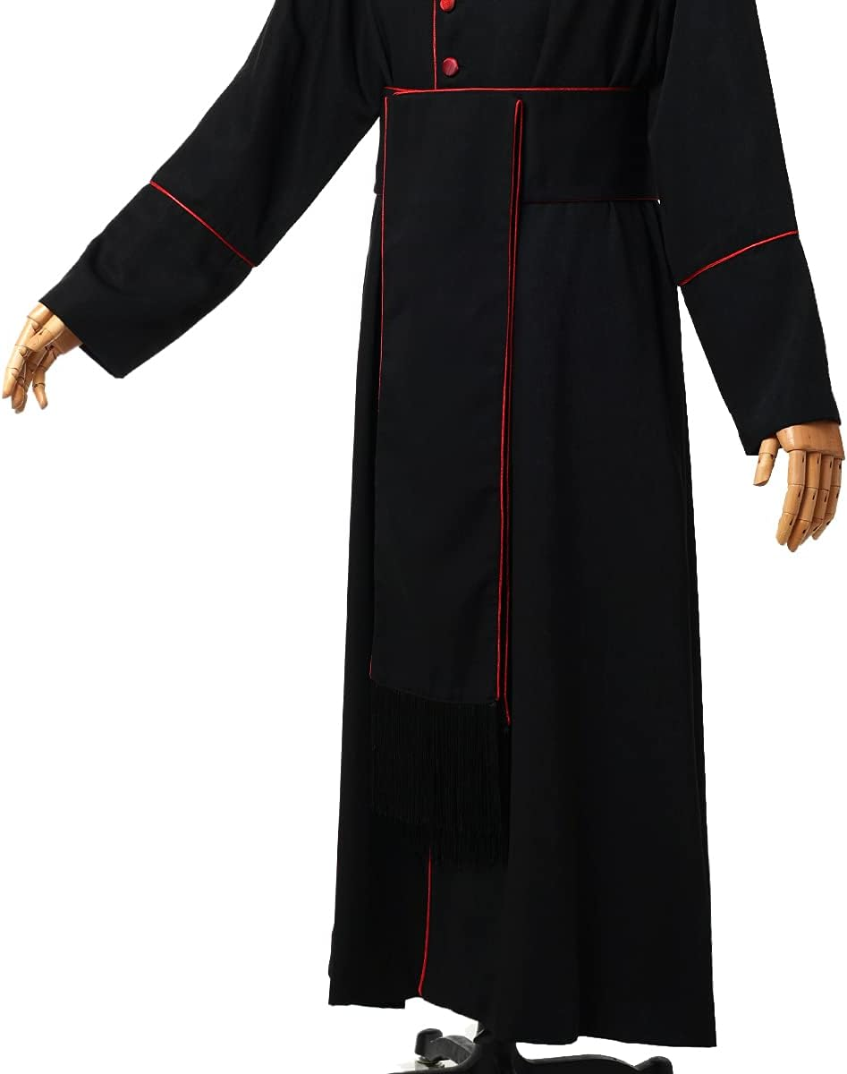 BLESSUME Priest Soutane Roman Cassock Costume Minister Choir Cassock with Cincture Band Belt image number 2