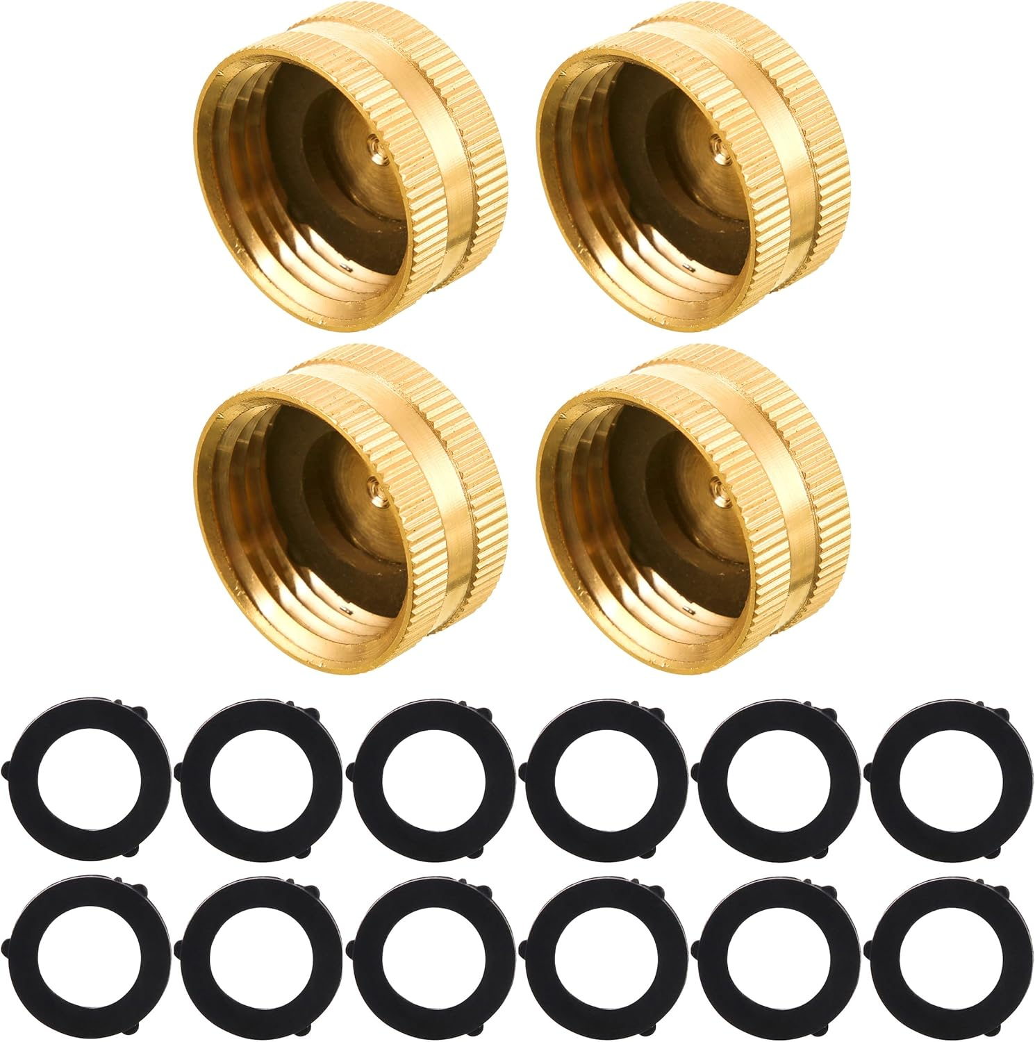 M Mingle Garden Hose Female End Cap, Brass Spigot Cap, 3/4 Inch, 4-Pack with Extra 12 Washers