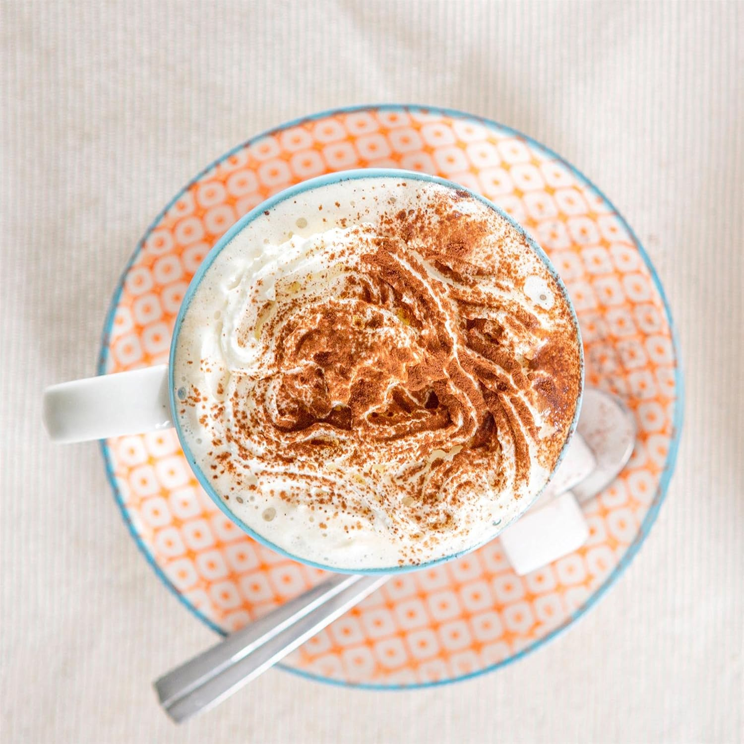 Nicola Spring Cappuccino Cups Set - 250Ml - Pack of 6 - Orange Hand Printed Tea Cup Coffee Cappuccino Mugs Latte Drinking Mug Tea Saucer Plates for Breakfast, Lunch, Brunch image number 2