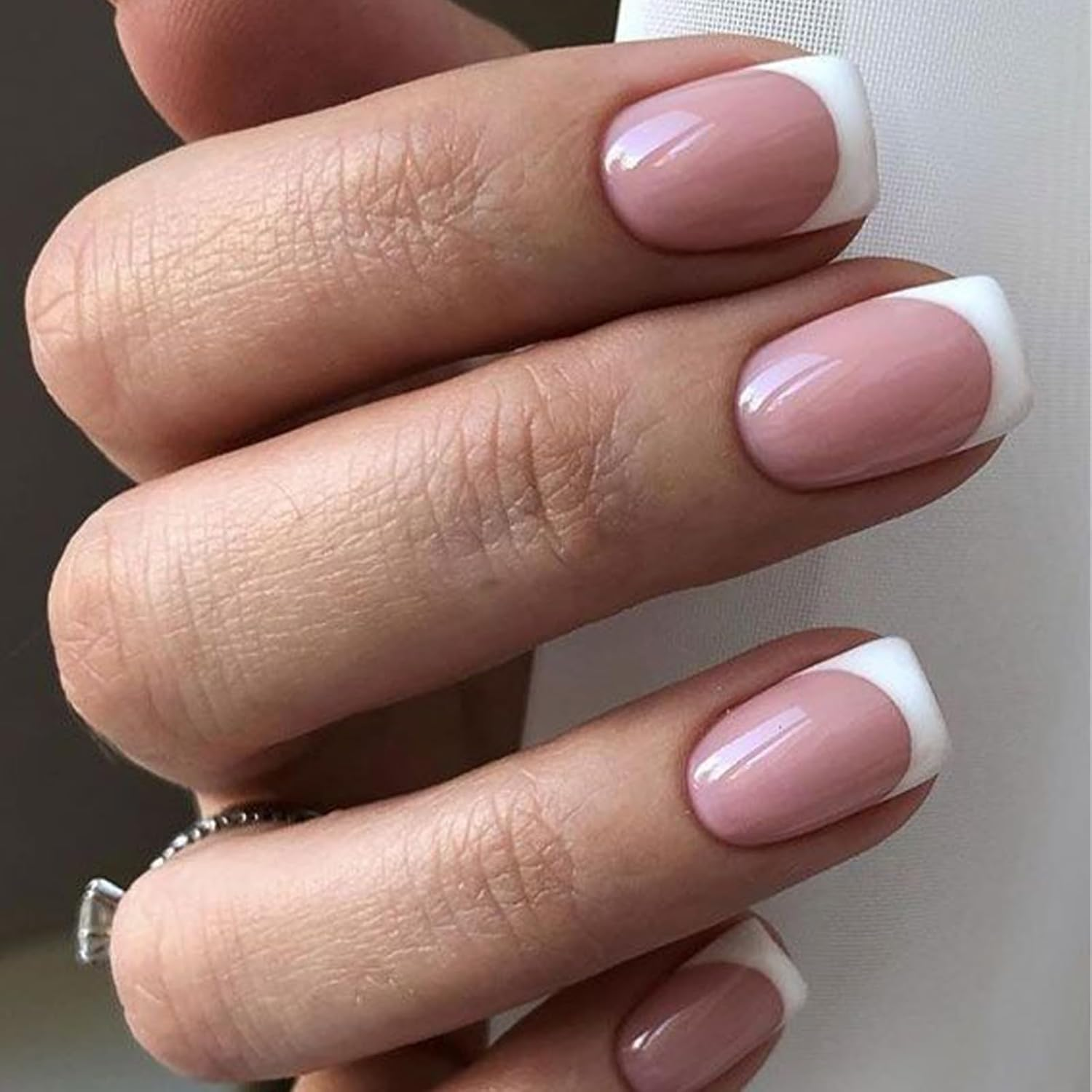 Modelones French Press on Nails, Short Square Fake Nails, Reusable Nail Kit with Nail Glue Adhesive Tabs Mini Nail File, Nails Press Ons 32Pcs 16 Sizes image number 5