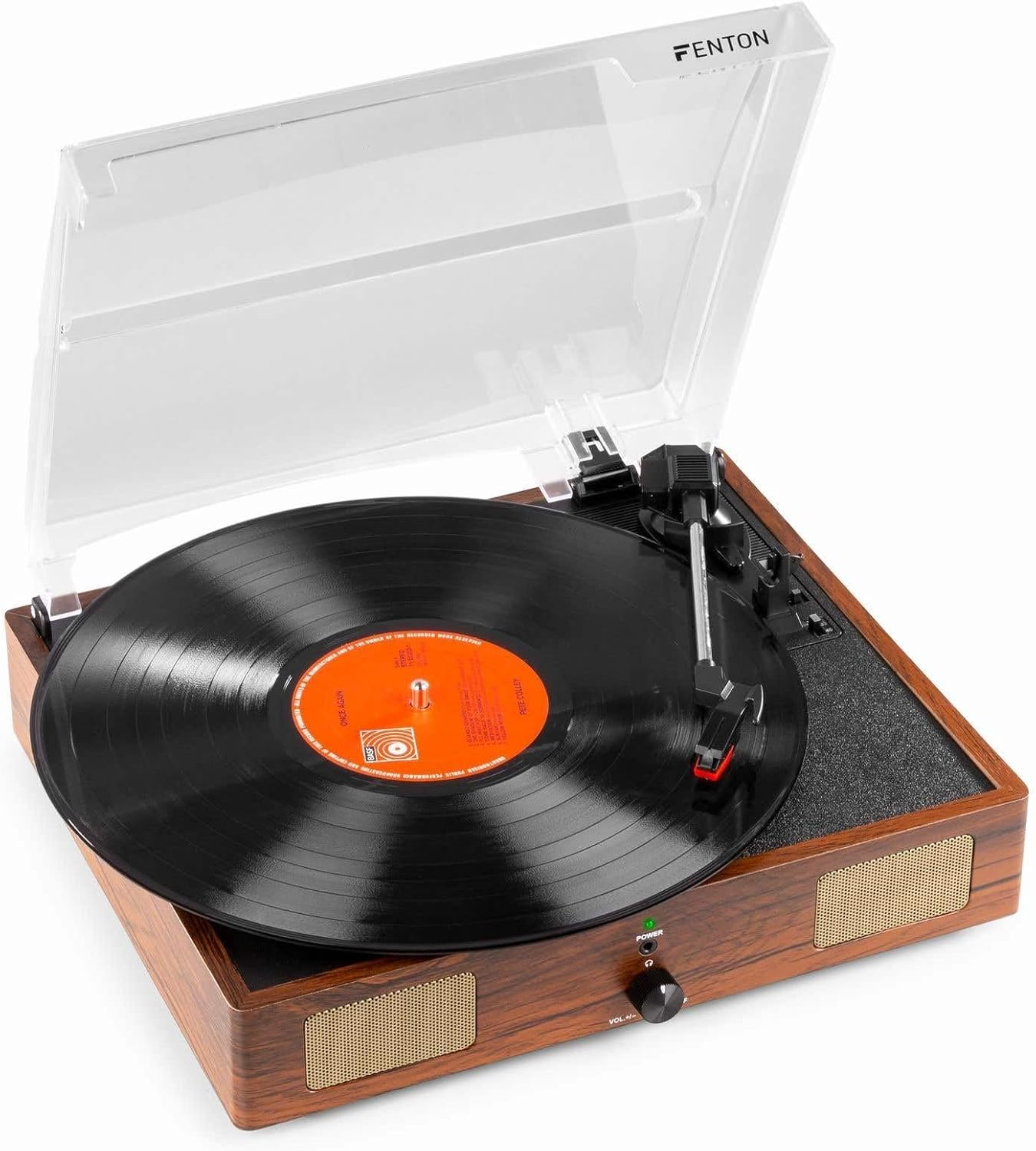 Fenton RP106W Record Player with Built-In Speakers, Vinyl to MP3 USB Conversion, Ceramic Cartridge, Wood image number 6