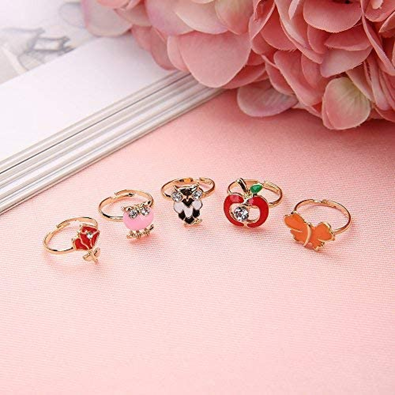 Fineder 36Pcs Children Kids Little Girl Gift, Jewelry Adjustable Rings in Box, Girl Pretend Play and Dress up Rings,Random Shape and Color, Little Girls Gift image number 5