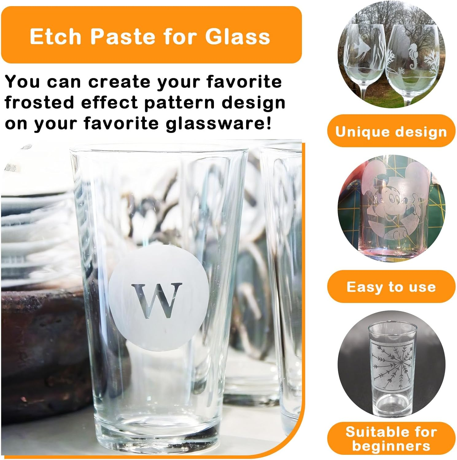 300G Glass Etch Paste Kit, Etching Paste for Glass Creates a Variety of Beautiful Designs on Glass Surfaces, Etch Gel Is Suitable for Glass Windows, Glass Cups and Other Glass Surfaces image number 5