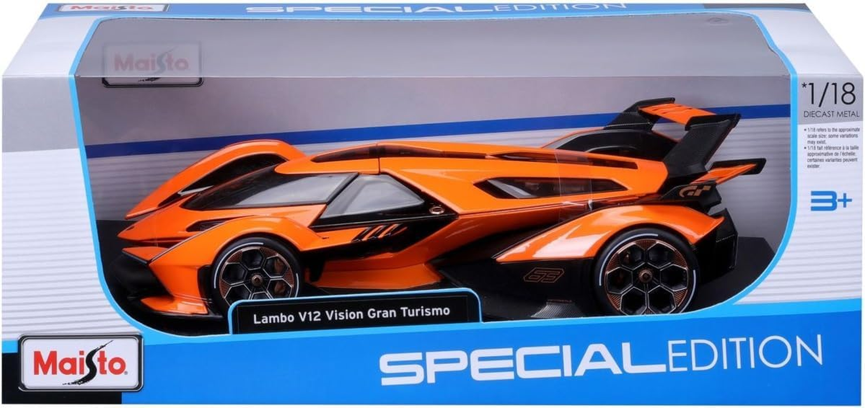 Maisto - 1/18 Diecast Scale Model Compatible with Lamborghini Replica V12 Vision Gran Turismo Metal Sports Car Model (Orange) image number 3