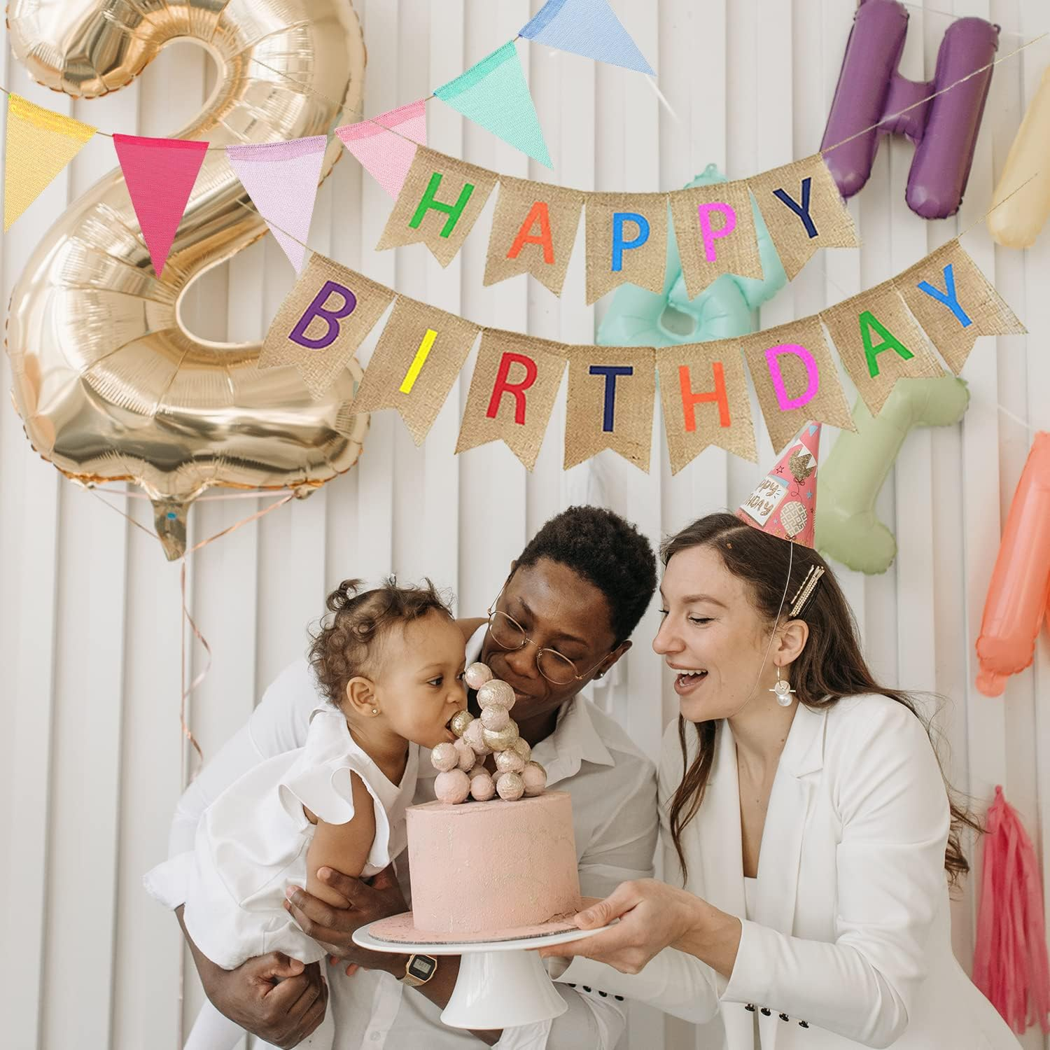 Esteopt Happy Birthday Garland, Bunting Banner, Multicolor, 2M X 2M, 3 Sets, Jute, Indoor/Outdoor, Perfect for Birthdays, Weddings, Baby Showers, Christmas image number 2