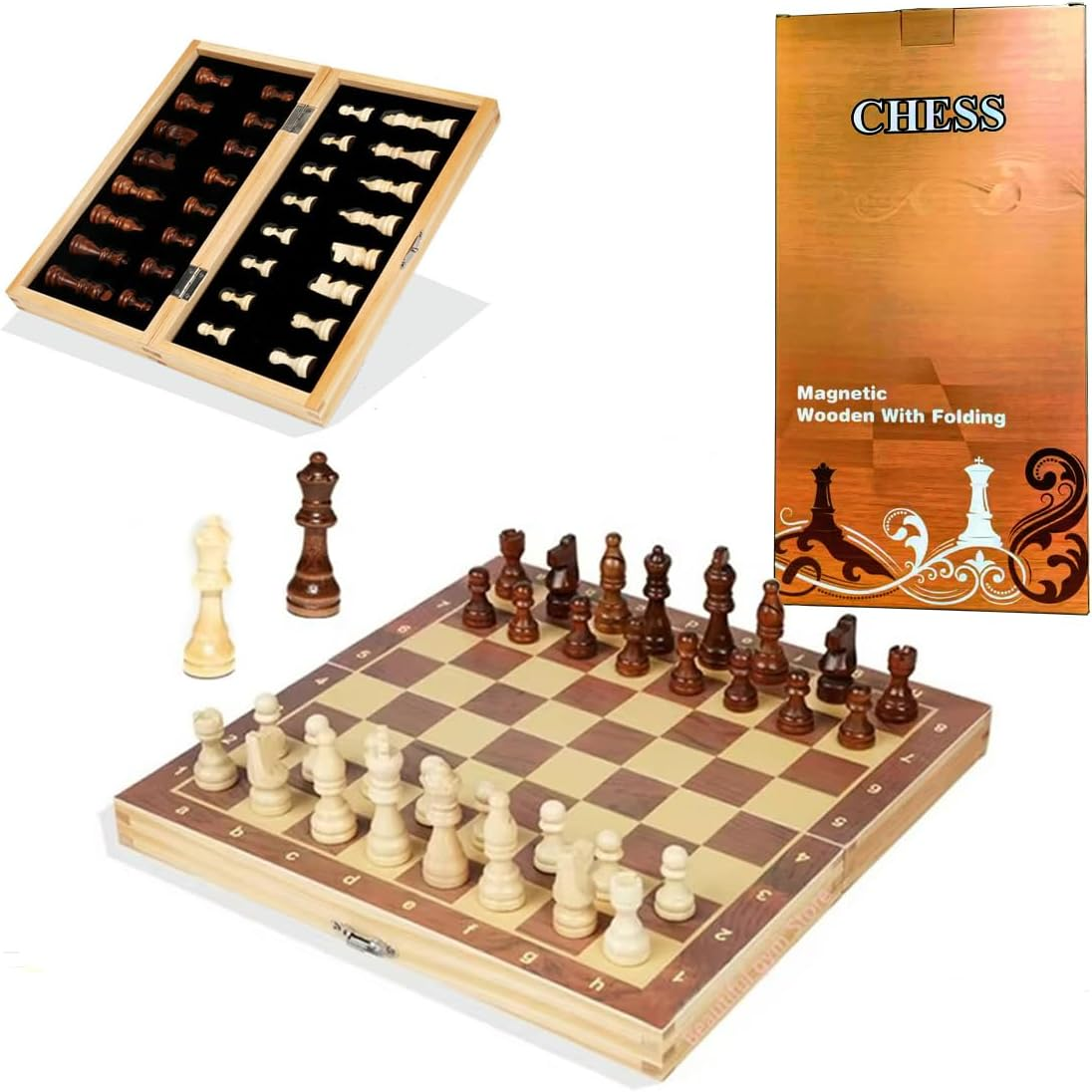 11.4 Inch Chess Sets, Magnetic Wooden Chess Set, Board Game for Adults and Kids, with 24 Cherkers Pieces Extra & 2 Extra Queens,Portable Travel Chess Board Game Sets image number 1