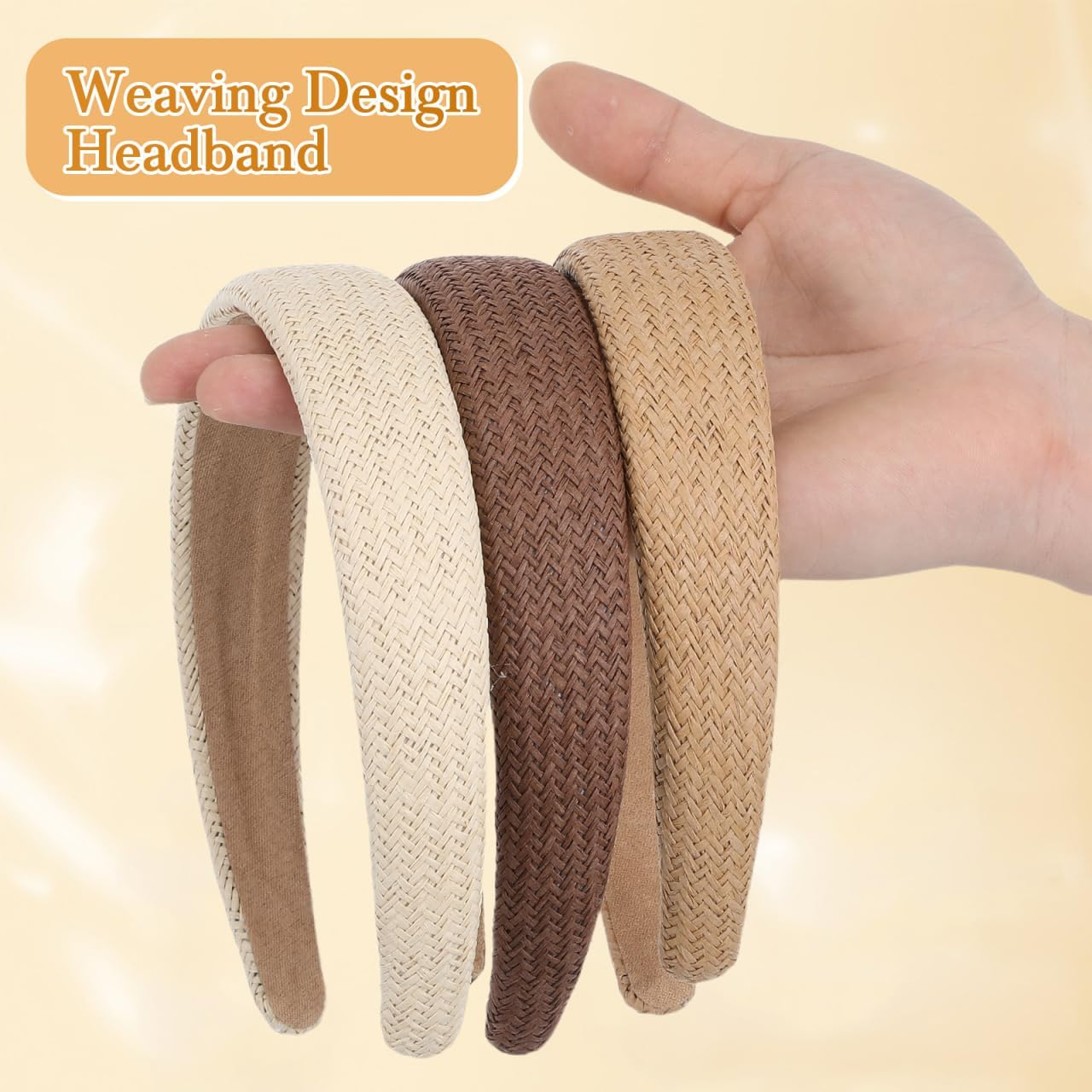 Beavorty Braided Hair Band for Women, 3 Pieces Non-Slip Boho Hair Bands Transatlantic Raffia Plastic for Women Outdoors image number 2