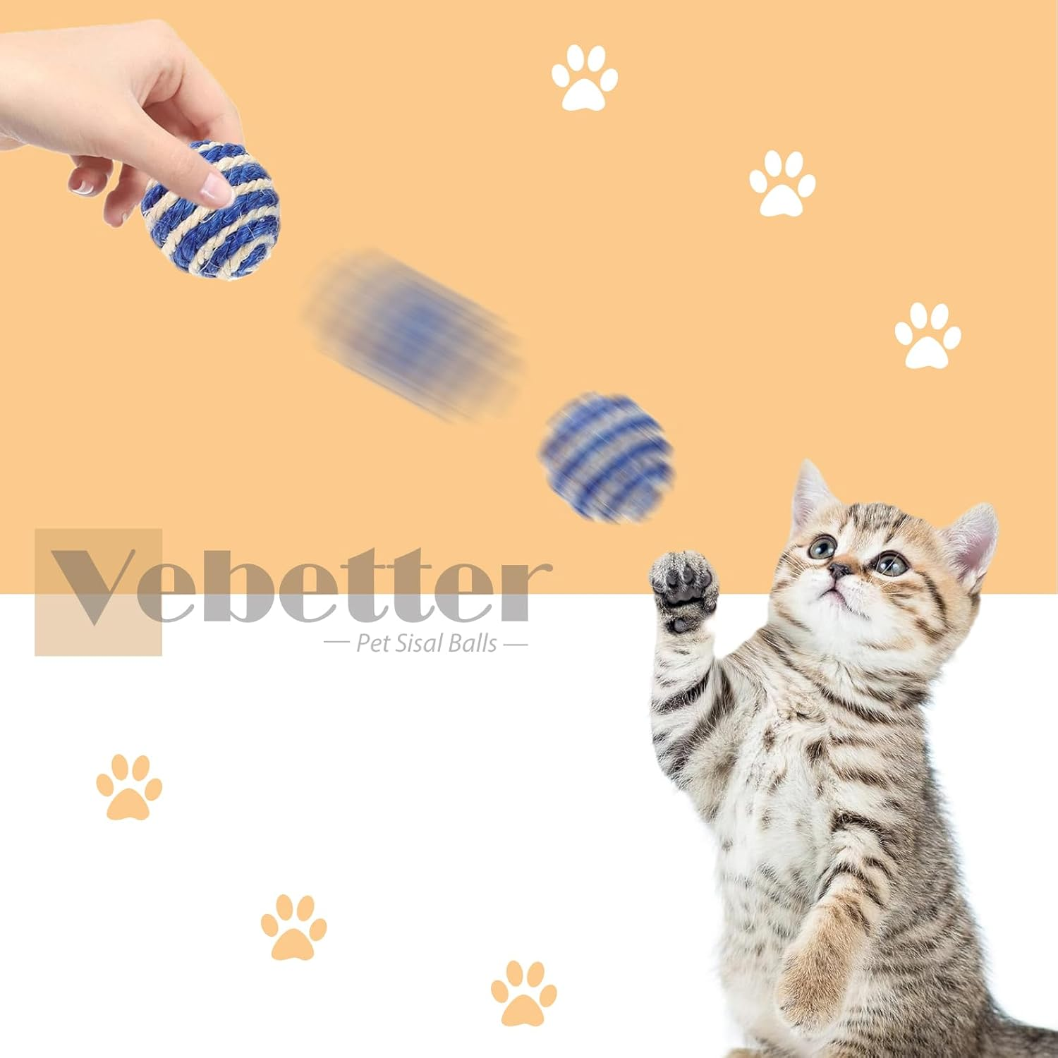 Vebetter Pack of 9 Sisal Rope Balls, 4.3 Cm Cat Sisal Ball, Cat Toy Balls, Environmentally Friendly Kitten Balls, Pet Scratching Ball, Interactive Sisal Ball for Pets, Cats Playing image number 4