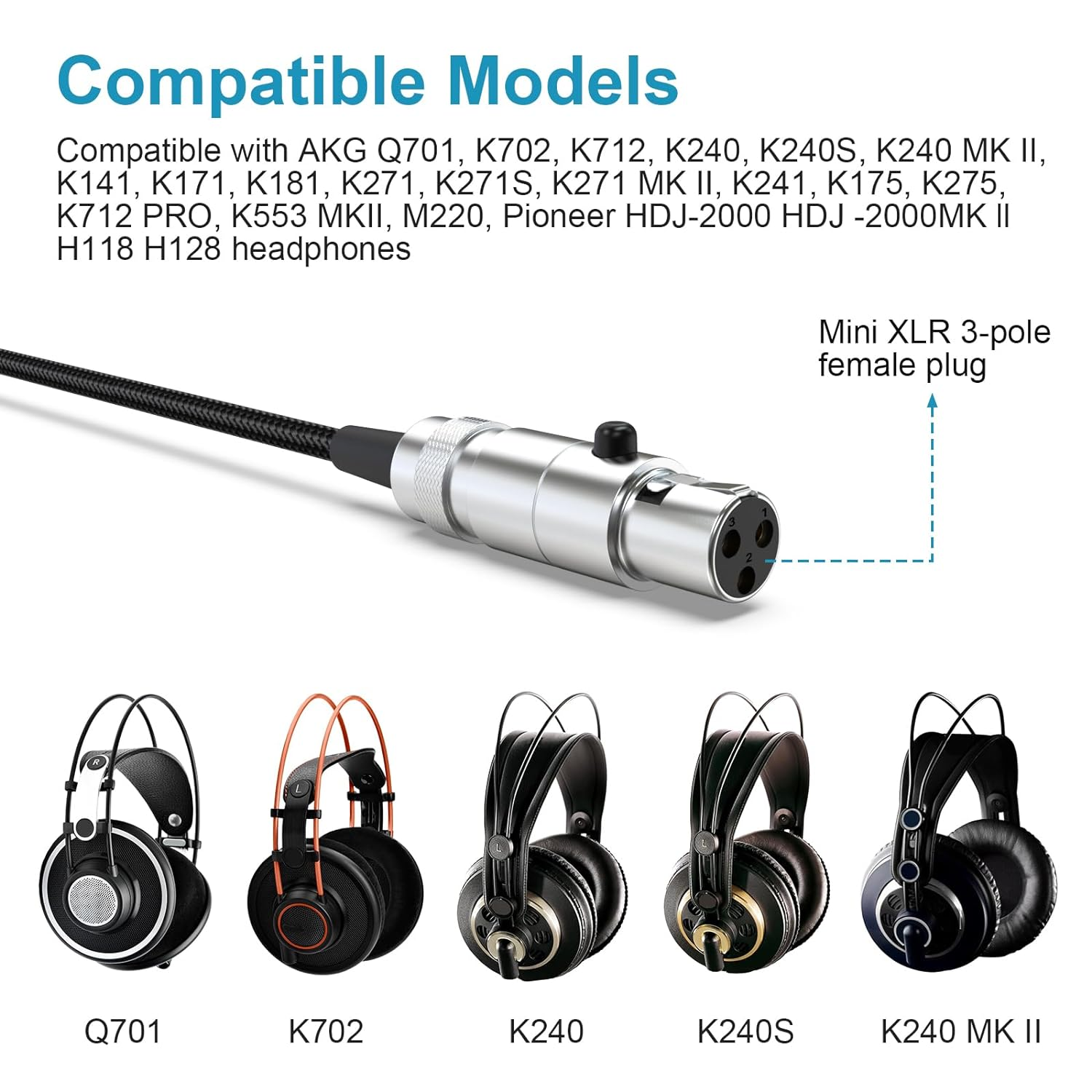 5N OCC Upgrade Cable Audio Cord for AKG Q701 K702 K271 K271S K712 K272 K240 K240S K141 K171 K181 K267 Pioneer HDJ-2000 Headphones image number 4