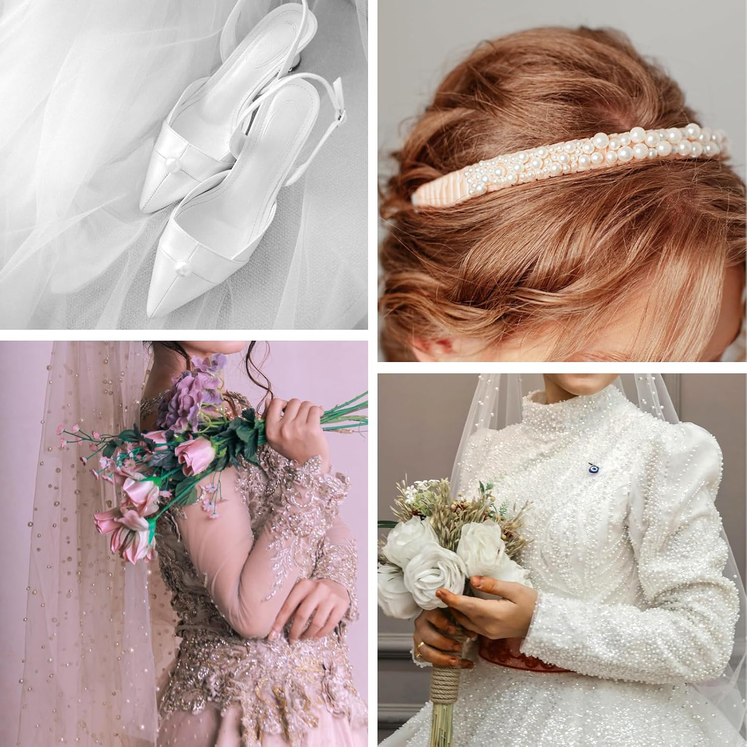 Pearl Setting Machine Accessories Pearl Beads with Rivet Studs Set, Replenishment White Polished ABS Undrilled Art No Hole Imitation round Pearl Beads, 5 Sizes (White) image number 3