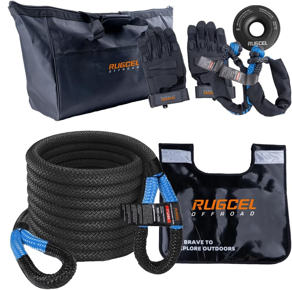 RUGCEL Kinetic Recovery Rope Kit (30,360 Lbs) Heavy-Duty Gloves, Soft Shackle, Snatch Block, Suitable for ATV, UTV Trucks,Car image number 2