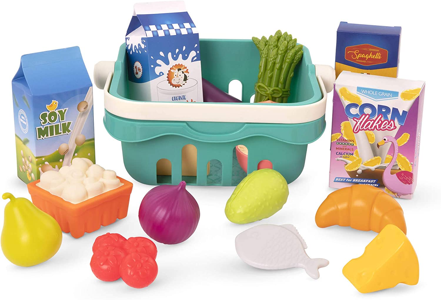 B. Toys &ndash; Play Food & Basket &ndash; 18 Pieces of Toy Food &ndash; Grocery, Cooking, Play Kitchen Toys &ndash; Pretend Play Set for Toddlers, Kids &ndash; 2+ Years &ndash; Freshly Picked image number 2