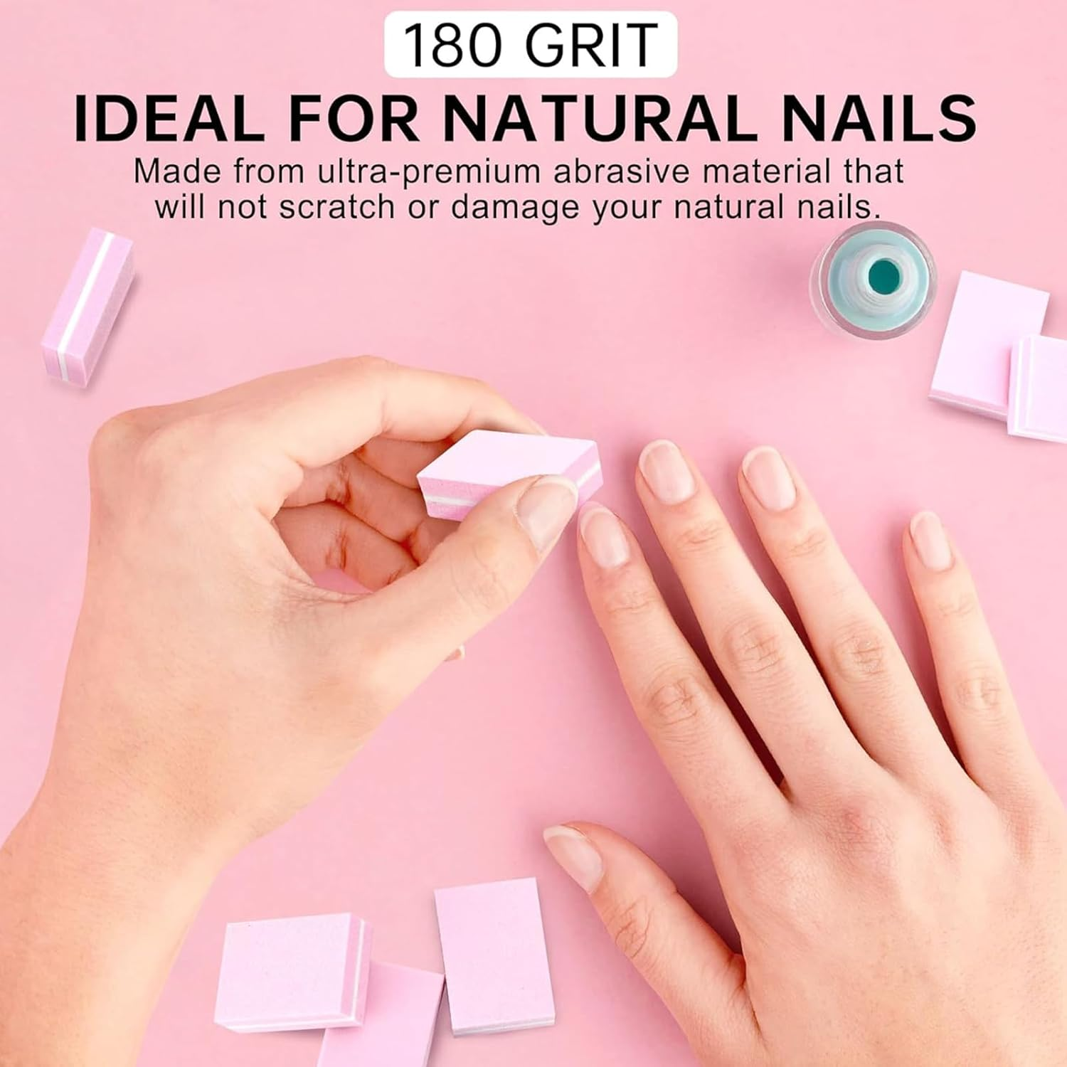 Jrusmr Nail Buffers (50 Pack)-Mini Buffer Block Nail File for Acrylic & Natural Nails, 100/180 Grit Double-Sided Buffing Blocks, Professional Manicure Set for Home & Salon Use-Pink image number 4