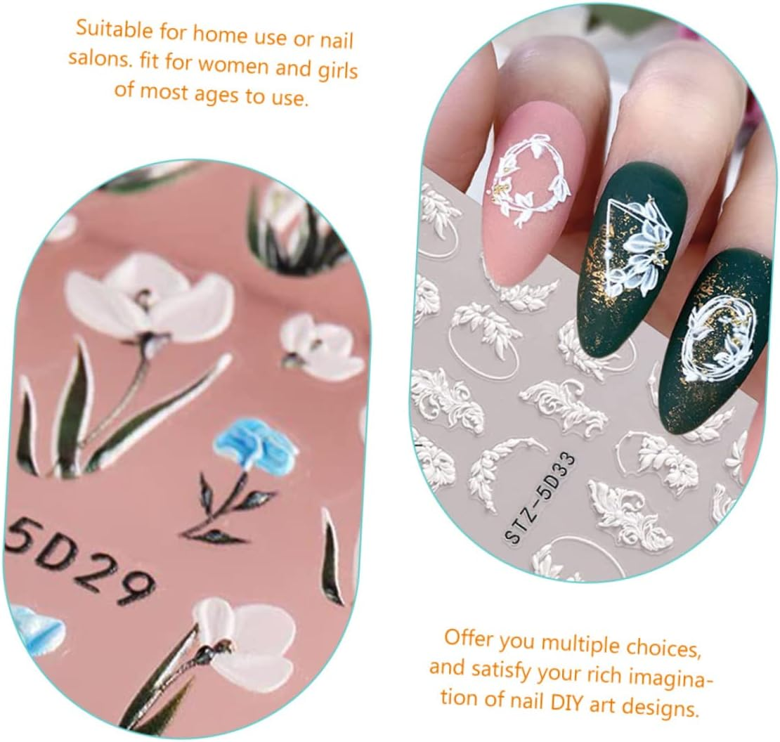 KALLORY 30 Sheets Flower Nail Sticker Leaf Nail Art Decal for Women for DIY for Pressed Flowers Inspired